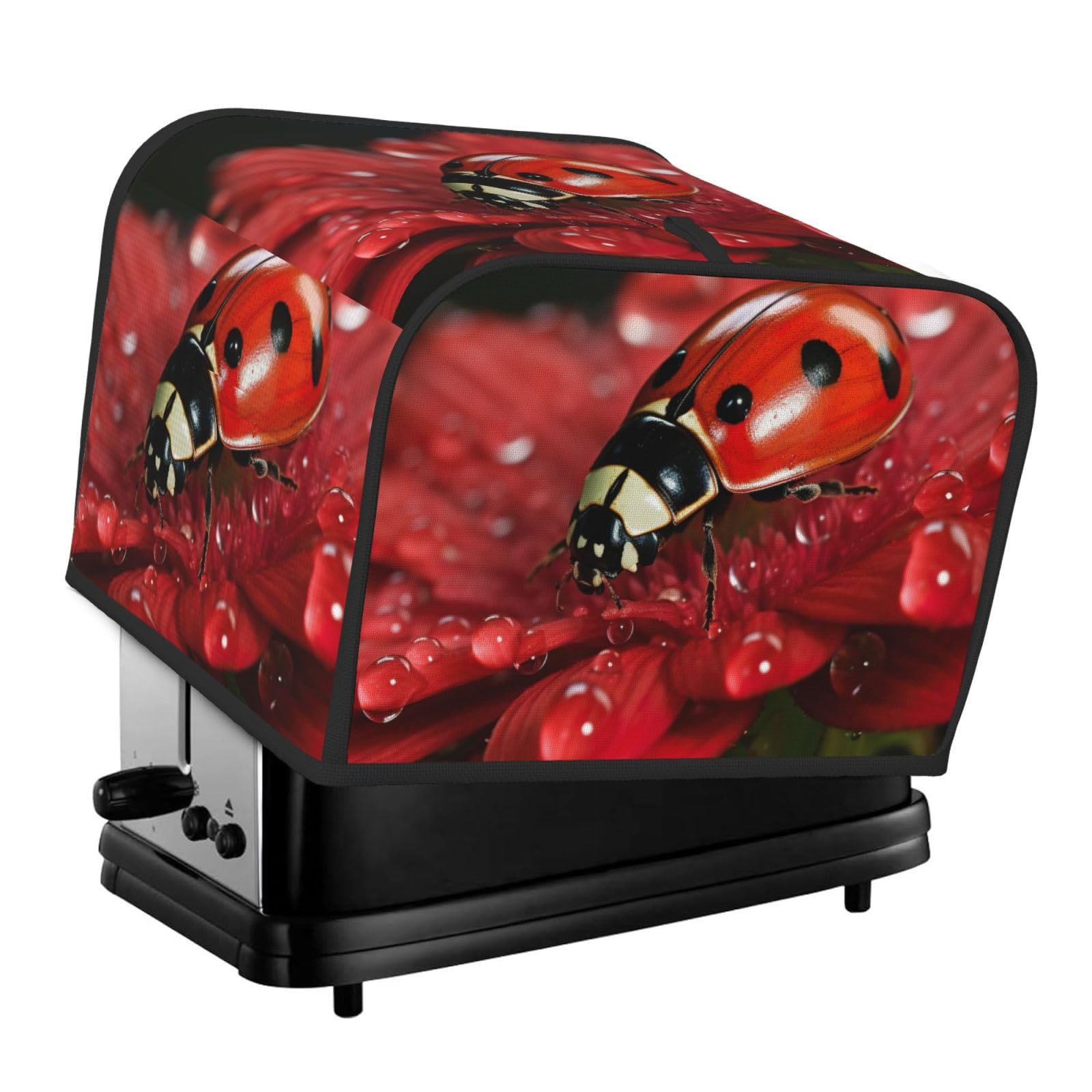 Ladybug Flower Print 4-Slice Toaster Cover Dustproof Waterproof Kitchen Appliance Protector For Bread