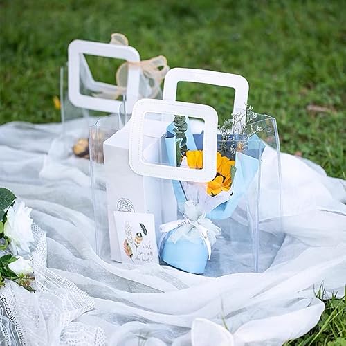 Miniatura 4 de Bolsa de regalo transparente con asa, 4 bolsas de regalo grandes de PVC transparente, bolsas de regalo reutilizables resistentes para fiestas de