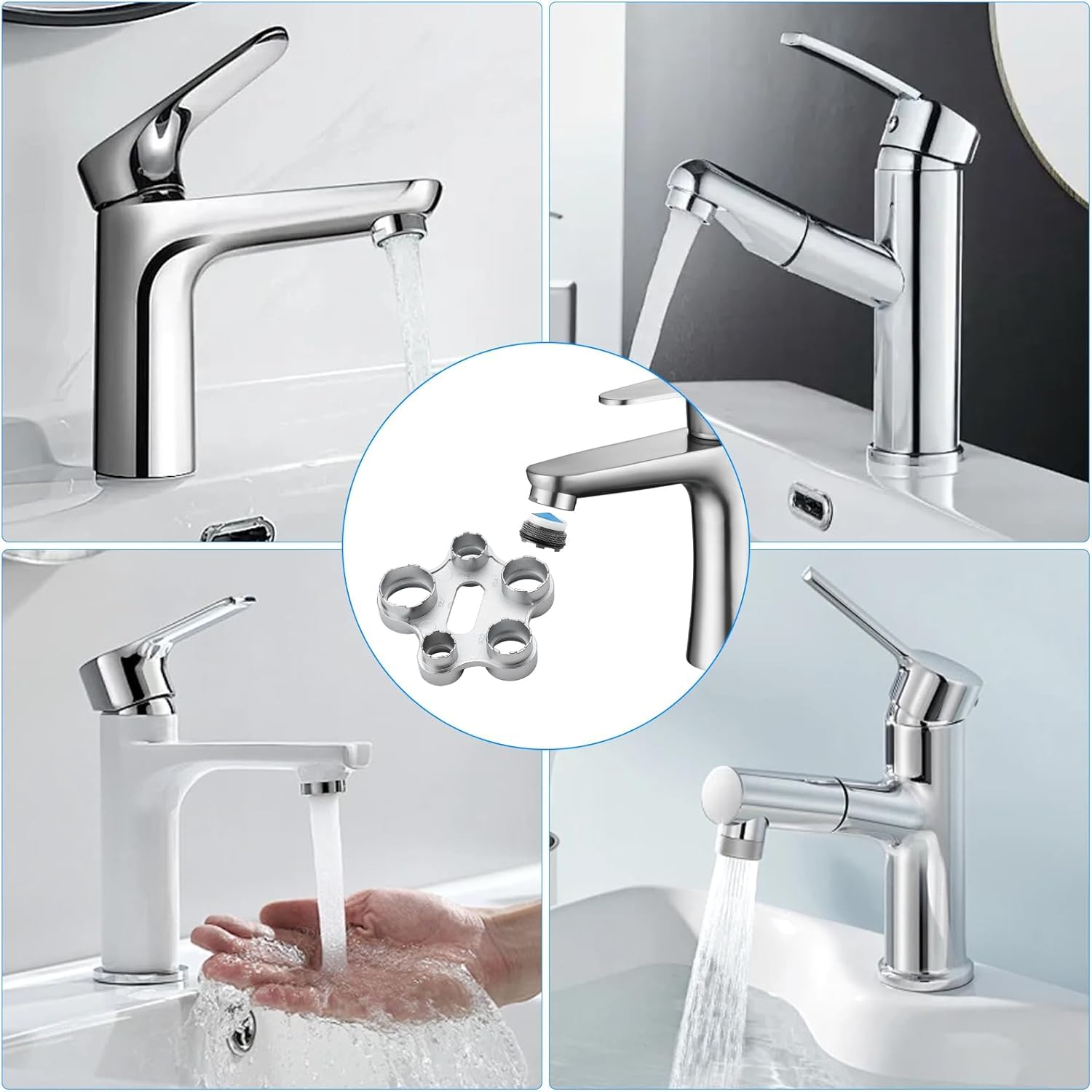 Klucz do kranu Narzędzie 5 w 1, uniwersalny klucz montażowy napowietrzacza do M18 M20 M22 M24 Remover do kuchni i łazienki, uniwersalny regulator strumienia, klucz serwisowy