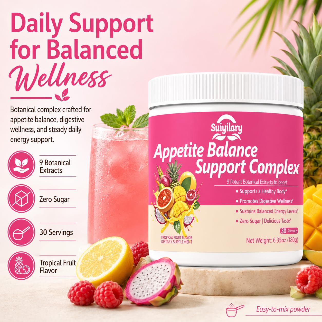 Suiyilary GLP-1 Booster Supplement Powder, Yerba Mate, Natural 9 Plant Extracts, Activate GLP-1 Production, Digestive Gut Healthy for Women Men, Sugar-Free Tropical Fruit Flavor, 30 Servings : Health & Household