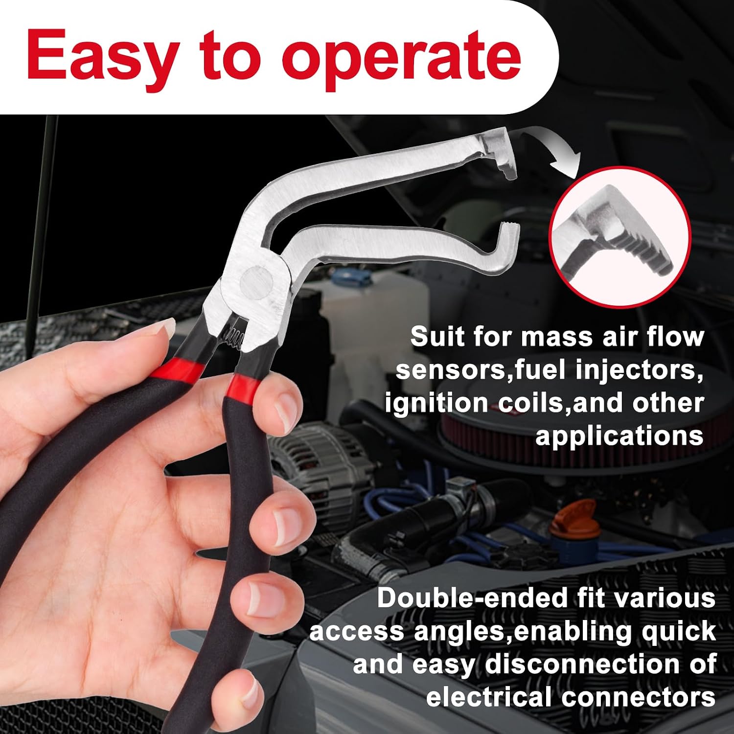 Electrical Disconnect Pliers for Cars, Automotive Electrical Connector Pliers with Anti-Slip Grip, Wire Connector Plier for Push Tab Style Plug (60°Bend+straight)