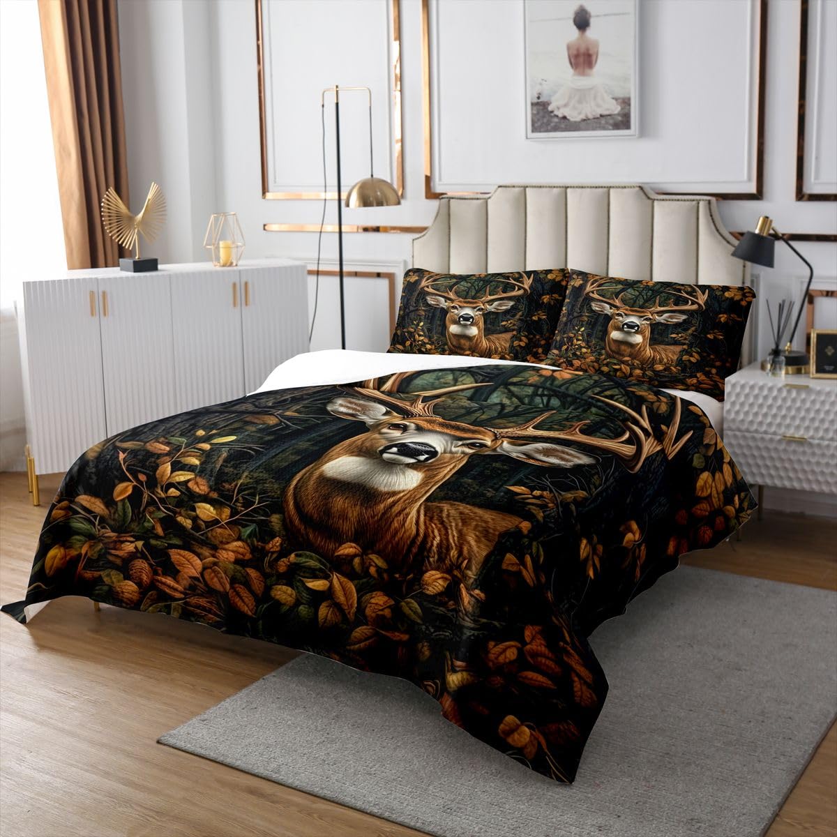 Homemissing Cervo Copriletto 260x240cm caccia pesca per ragazzi ragazze camuflaggio camuflaggio Trapuntato camera decorazione traspirante morbido leggero 3 pezzi