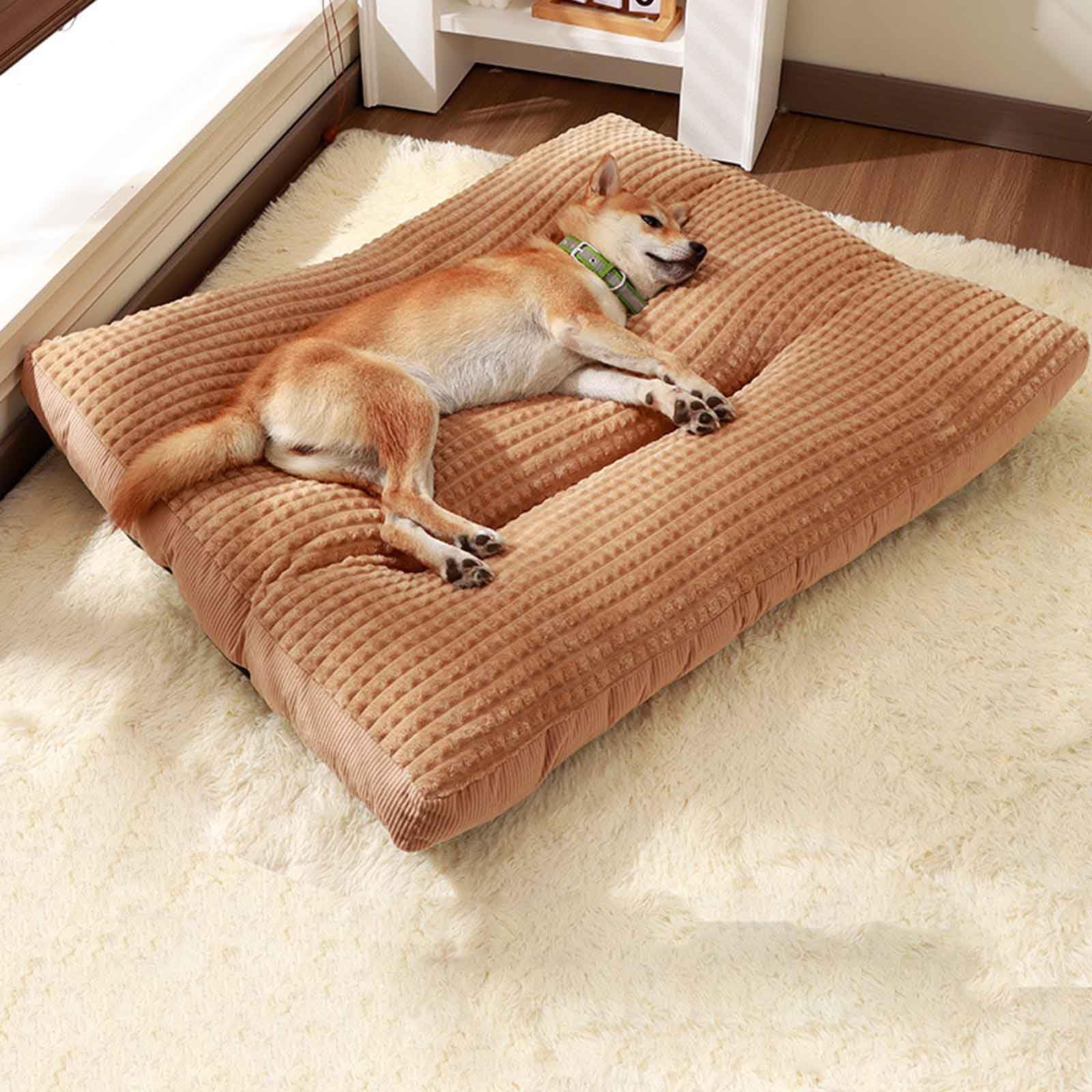 PJDDP Dog Bed, Dog Bed Mat with Removable Machine Washable Cover, Dog Bed Matterss for Crate with Anti-Slip Backing for Small Medium And Large Dogs,Brown,M