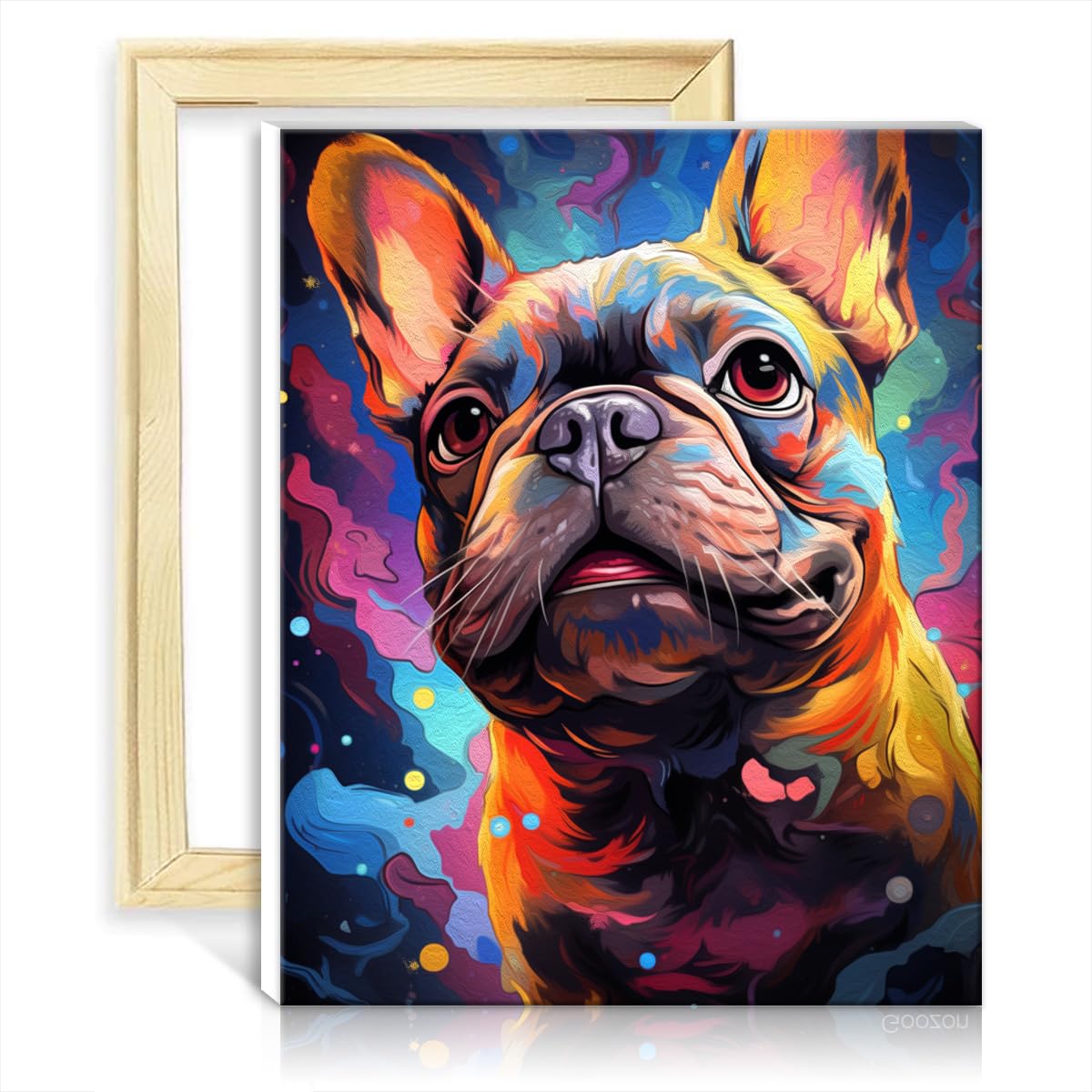 TANGFEIY Painting by Numbers Kits French Bulldog Graffiti DIY Oil Painting Kits on Canvas with Brushes and Acrylic Pigment for Wall Decor with Frame(30x40cm)
