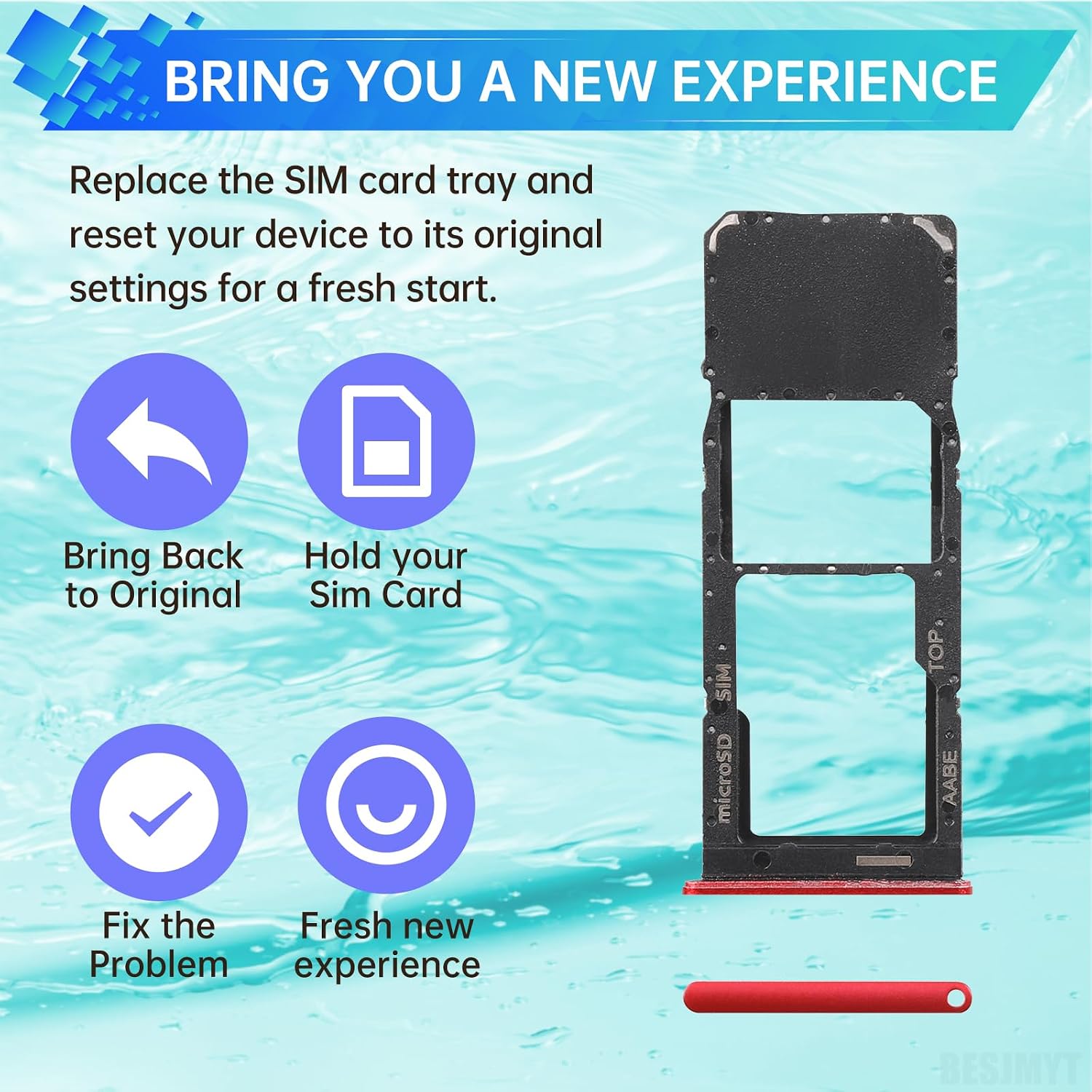 for Samsung Galaxy A12 Sim Card Tray Replacement Red | Card Tray Slot Holder Bracket Adapter Single SIM Version with Needle Ejector for A12 SM-A125U SM-A125U1