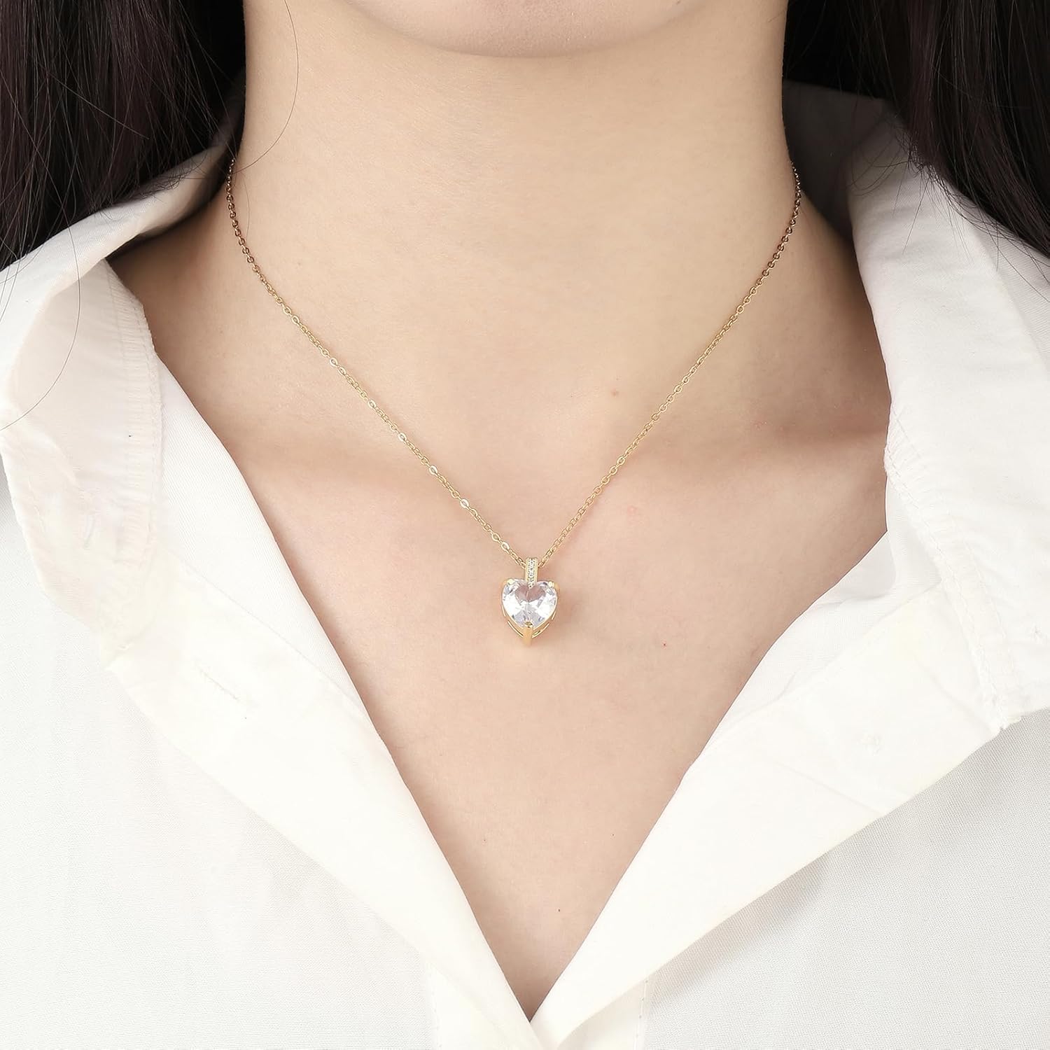 Heart Birthstone Necklace for Women, 14K Gold Plated Birthstone Pendant Necklace Cubic Zirconia Diamond Necklace Dainty Gold Necklace Birthday Gifts for Women Girls - Image 2