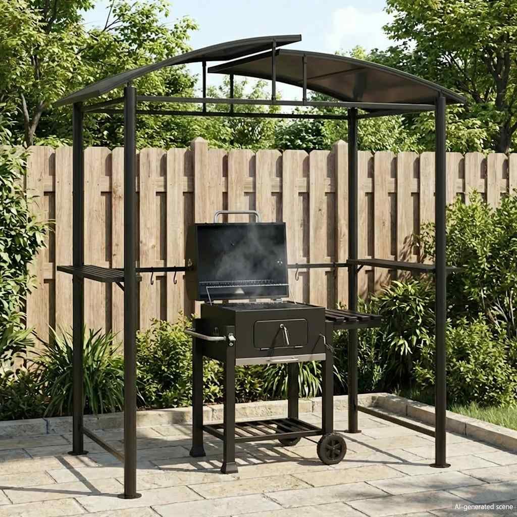 vidaXL Gazebo BBQ et étagères latérales Anthracite 210x114x230cm Acier, abri pour Barbecue, auvent pour Barbecue, pergola pour Barbecue