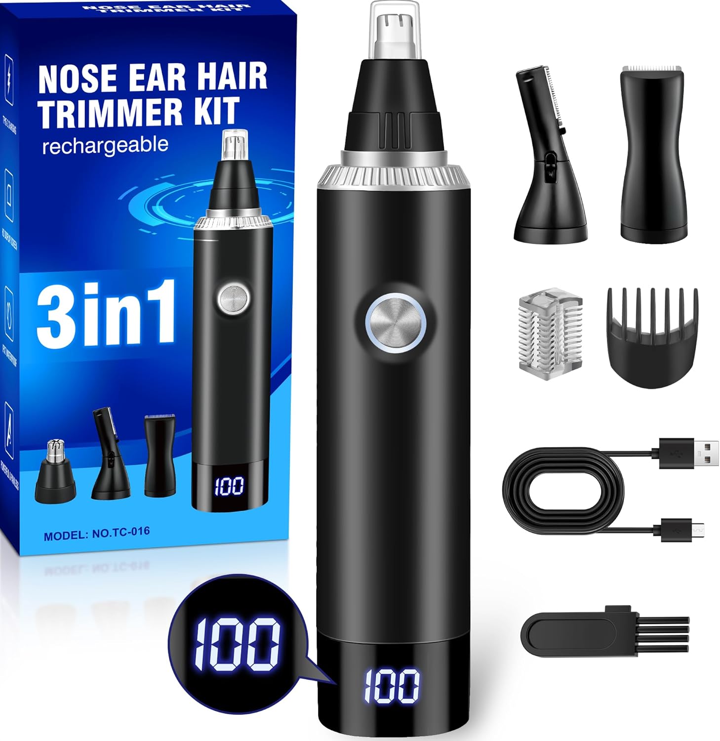 Nose Hair Trimmer USB Rechargeable Nose Hair Trimmer 3 in 1 Set Ear Hair Trimmer Painless Nose