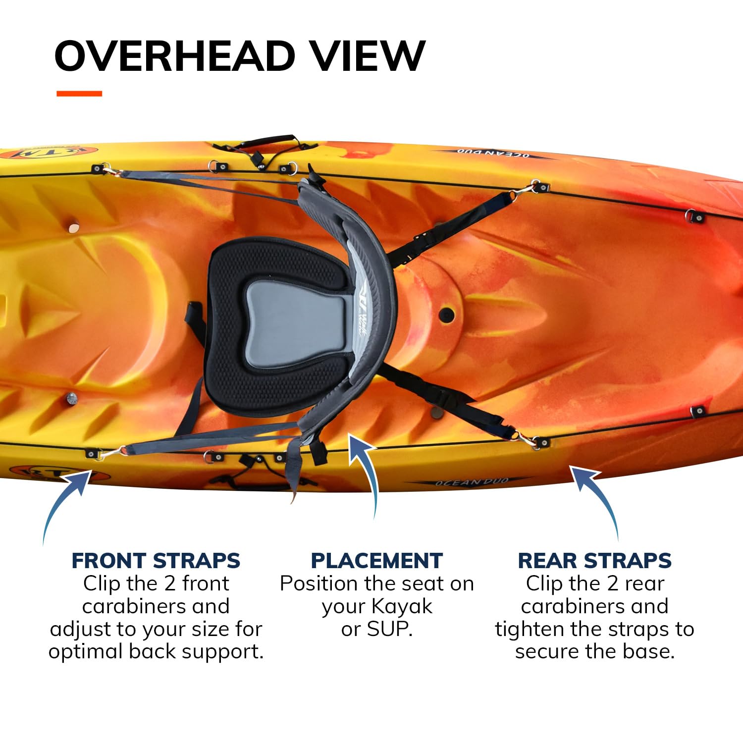 WOW Walk on Water Siège Kayak et Paddle Universel | Dosseret Ergonomique Haute Densité pour Stand Up Paddle et Kayak | Assise Mousse Confort Épaissie et 4 Sangles de Fixation Rapide