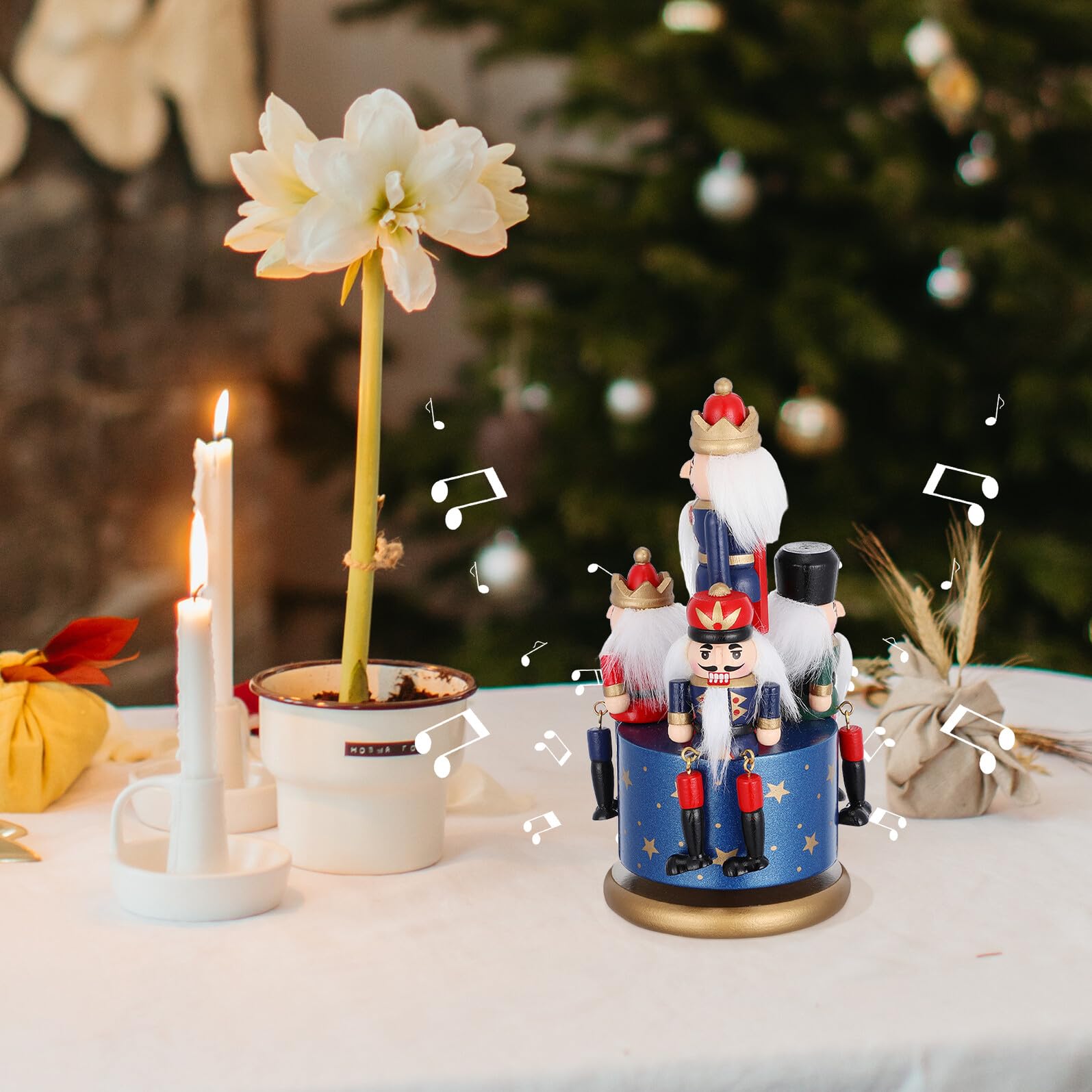 jojofuny Boîte à Musique Casse-Noisette Bleue en Bois Décoration Rotative pour Bureaux et Intérieur, Style Simple et Finition Délicate Artisanale