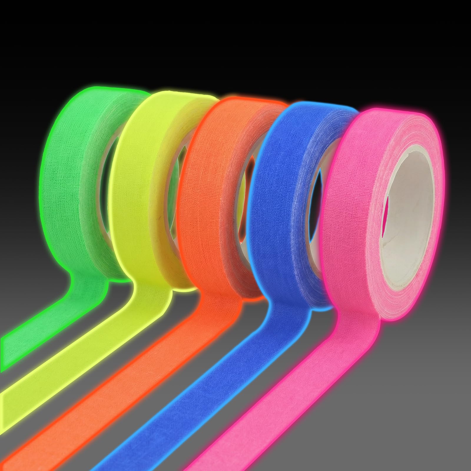 5 rolek fluorescencyjnej taśmy klejącej: 15 mm x 5 m neonowa taśma samoprzylepna, taśma ostrzegawcza, czarna taśma klejąca na schody, ściany, akcesoria sceniczne, dekoracja imprezowa (15 mm x 5