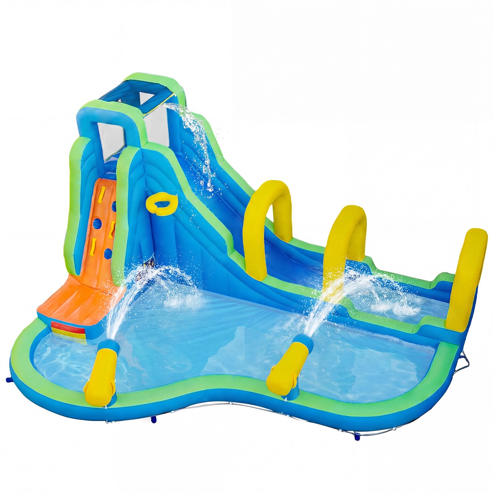 COSTWAY Castello Gonfiabile Per Bambini, Con Scivolo, Piscina e Muro Arrampicante, Per 4 Bambini 4-12anni, Con Borsa di Trasporto e Kit di Riparazione, Regalo Perfetto per Bambini (Senza soffiatore)