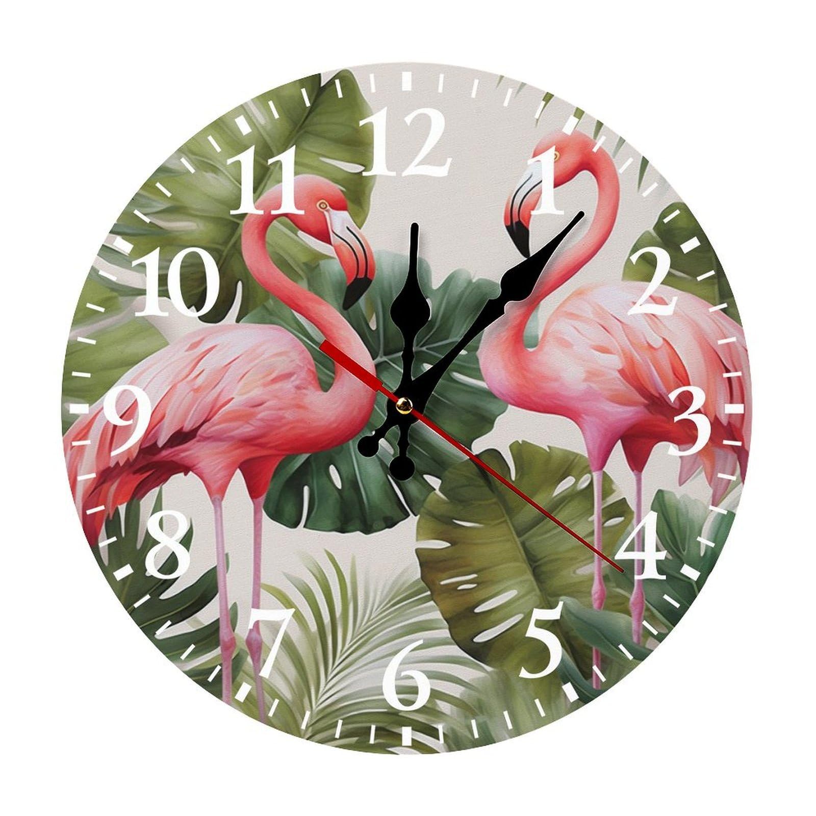 Horloge murale à piles ronde 30 cm design flamant rose et chiffres arabes