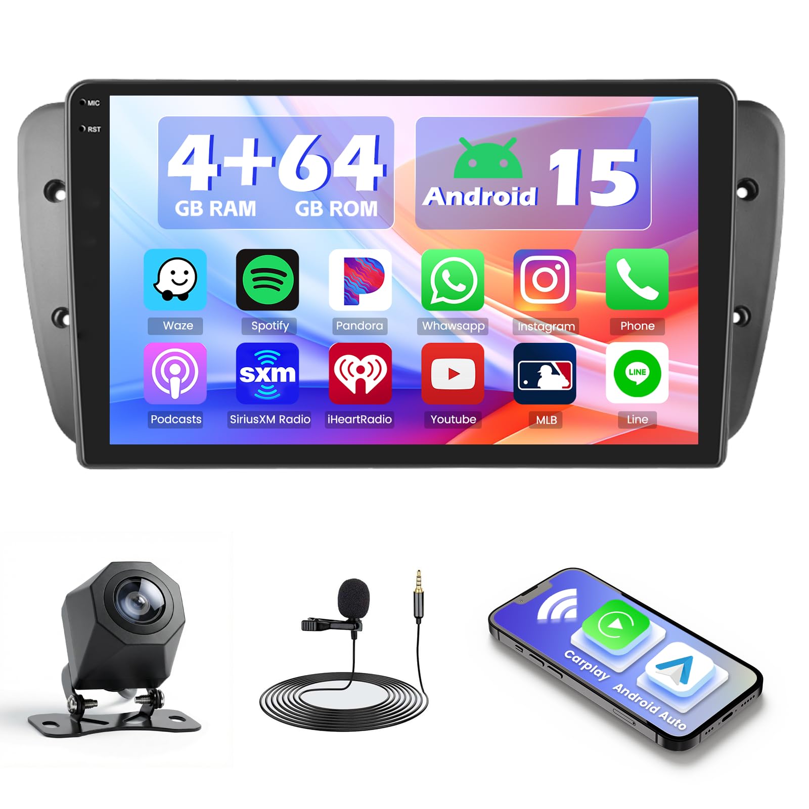4+64G Autoradio avec CarPlay Android Auto pour Seat Ibiza 6J 2009-2013