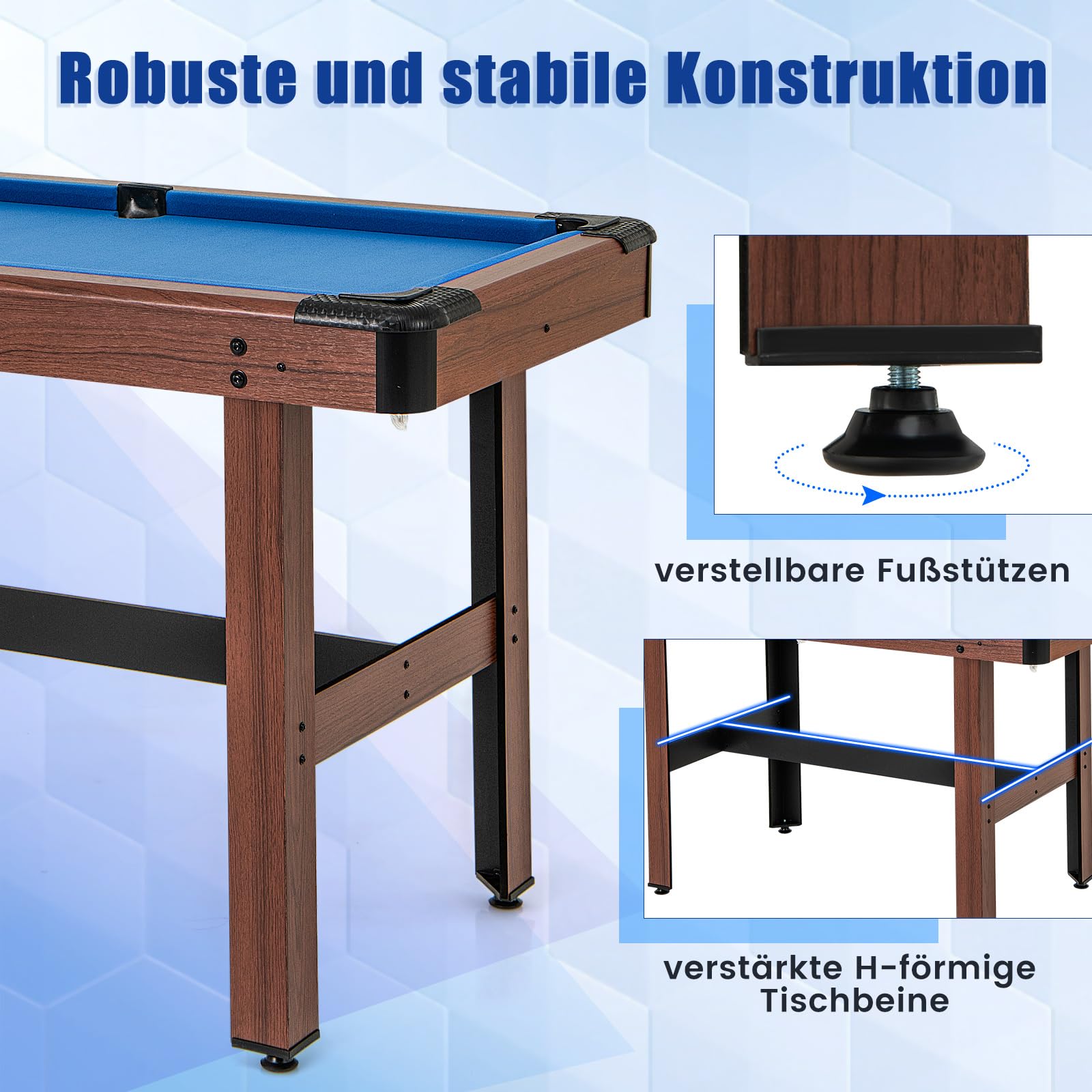 COSTWAY Billardtisch, Billlard Tisch aus Holz mit Zubehör, Pooltisch mit 2 Queues, 2 Kreiden & Dreieck & Bürste, Tischbillard Billard-Spiel für Kinder & Erwachsene, 122 x 61 x 76cm