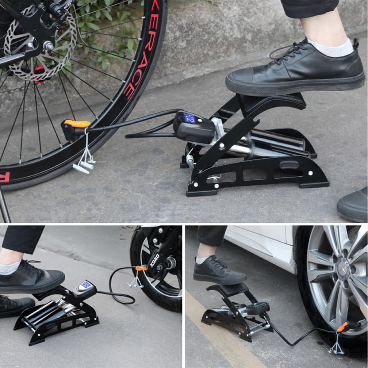 Kleiner Fußpumpe mit Fußpedal, Schnelle Inflation, Kompakt, Schwarz