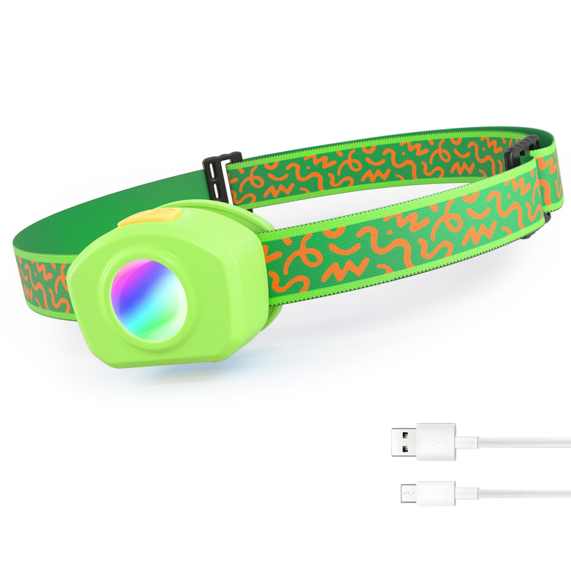 everbrite led headlamp rechargeable kids headlamp with rgb mode and adjustable headband, 3 modes multicolor headlamp for camping, reading, exploring, halloween, christmas