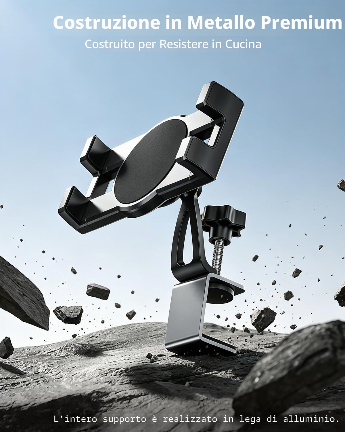 Supporto Tablet Cucina, Porta Tablet Cucina Tavolo Armadio | con Clamp in Metallo, Facile da Installare, per iPad Pro 12.9 10.5 9.7 Air Mini, iPhone e 4-13" Tablets & Telefonos