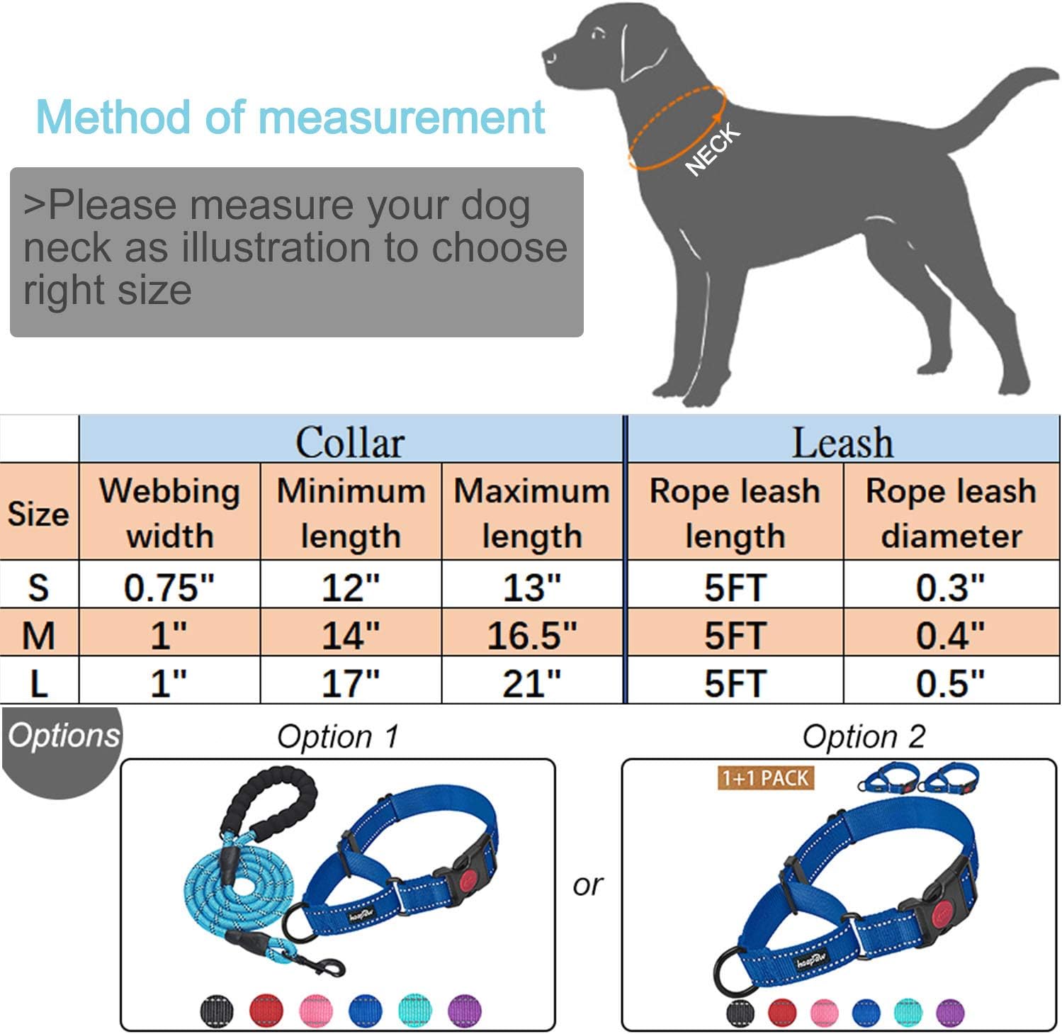 haapaw 2 Packs Martingale Dog Collar with Quick Release Buckle Reflective Dog Training Collars for Small Medium Large Dogs