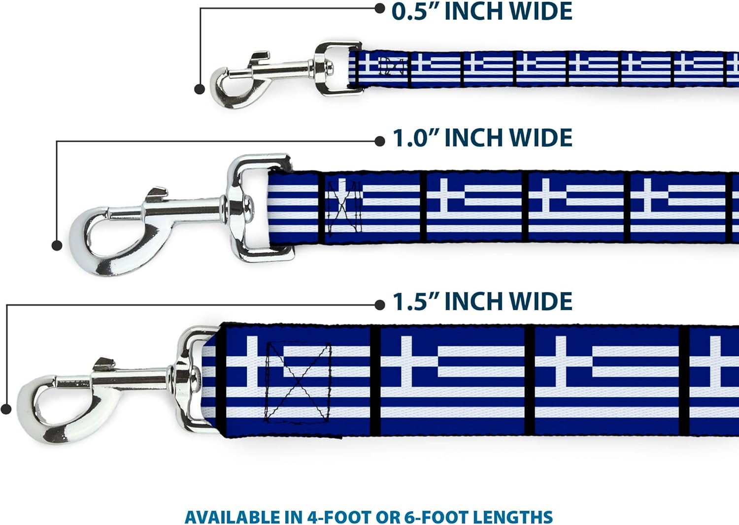 Buckle-Down Pet Leash - Greece Flags - 6 Feet Long - 1" Wide