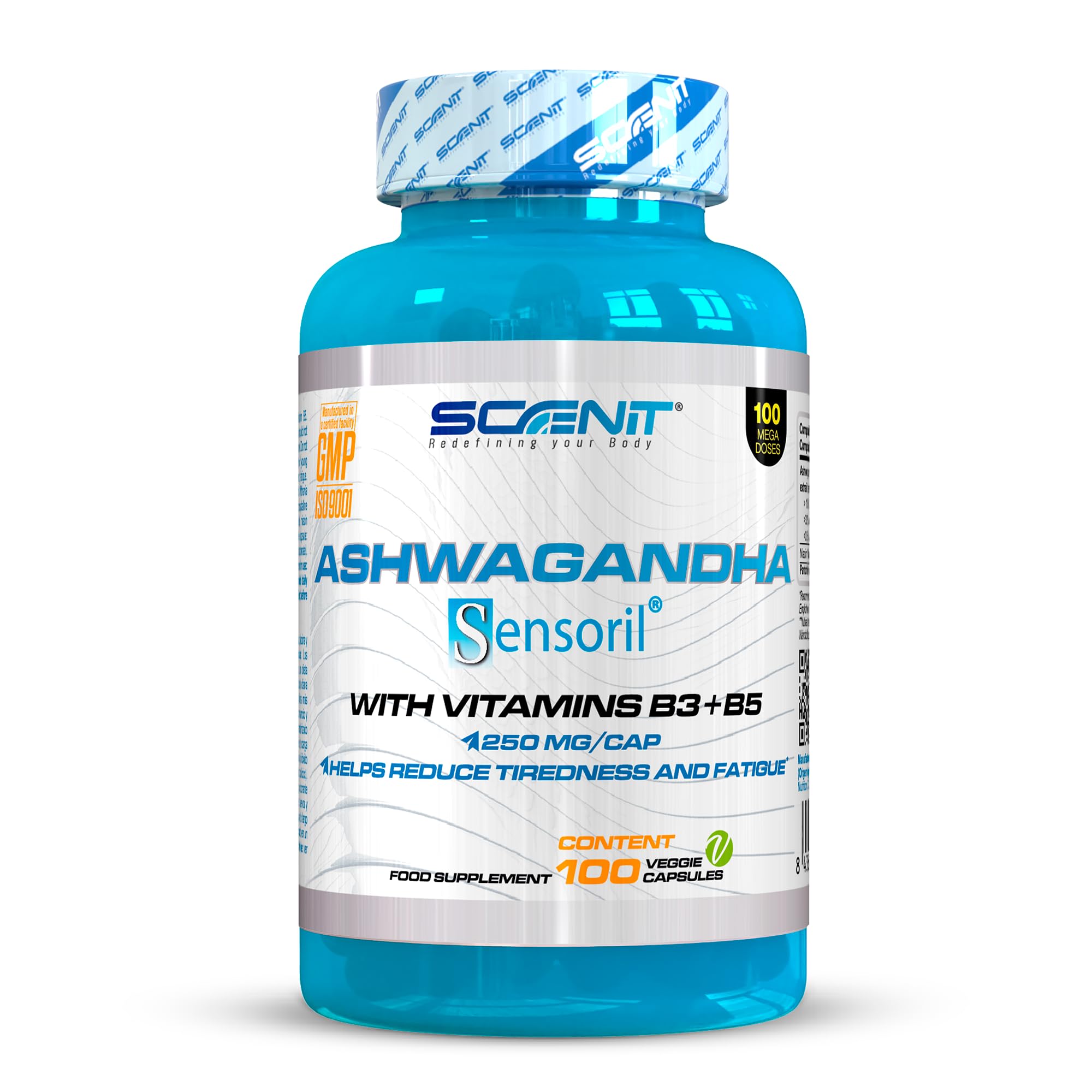 Ashwagandha capsule - Ashwagandha Sensoril con oltre il 10% senza anolidi, con Vitamina B3 e Vitamina B5-250 mg per capsula - 100 capsule vegane per 100 giorni