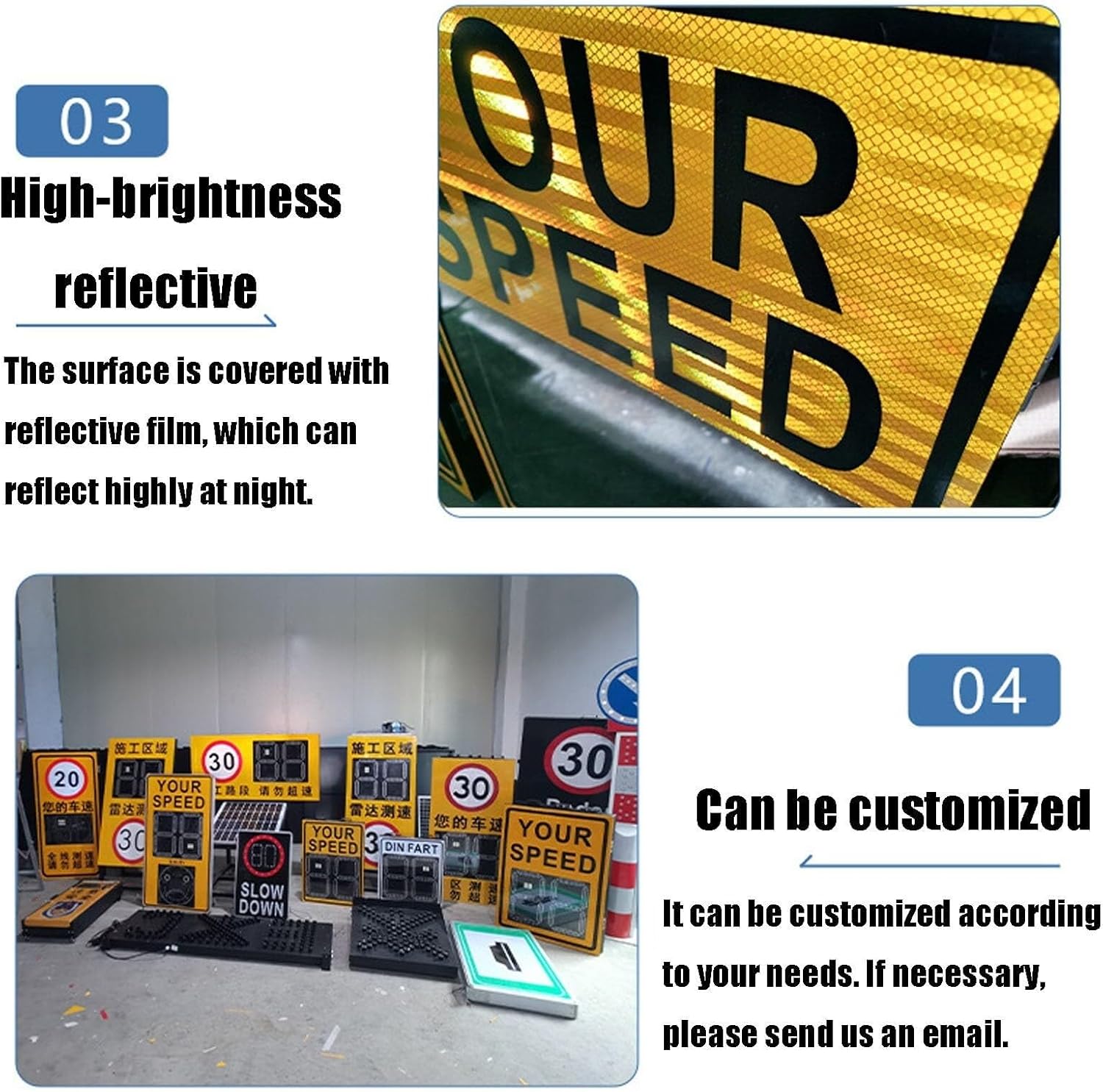 Solar Powered Radar Speed Detection Traffic Warning Sign, Radar Speed Display Sign, 20" x 27" / 24" x 35" Engineering Grade Reflective Aluminum(A,50 * 70cm)