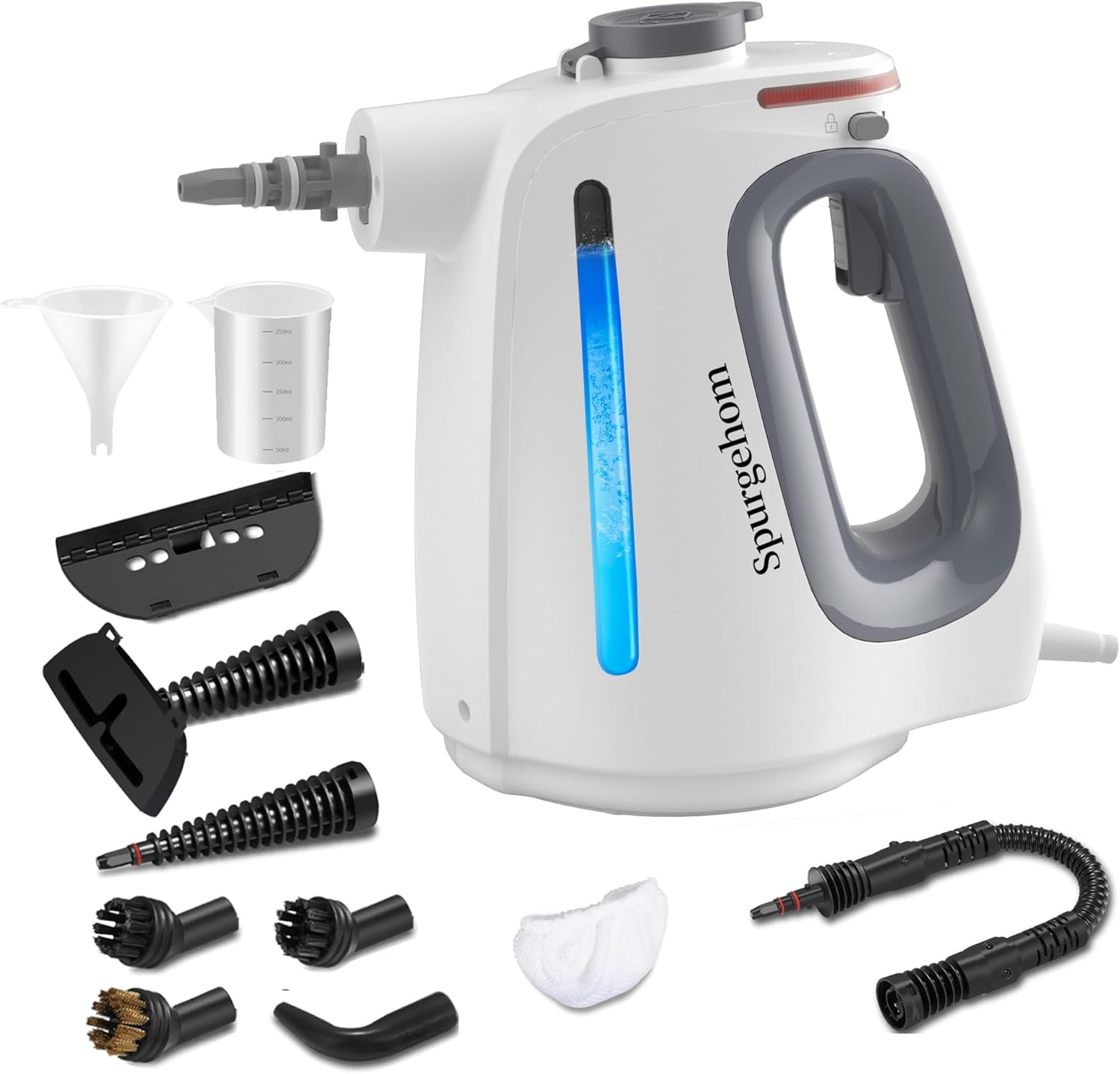 Spurgehom Handheld Multi-Surface Steam Cleaner with 11-Pc Accessories & Safety Lock – Dirty-Free, 550ML Large Capacity Steamer for Floors, Upholstery, Cars, and Home Use