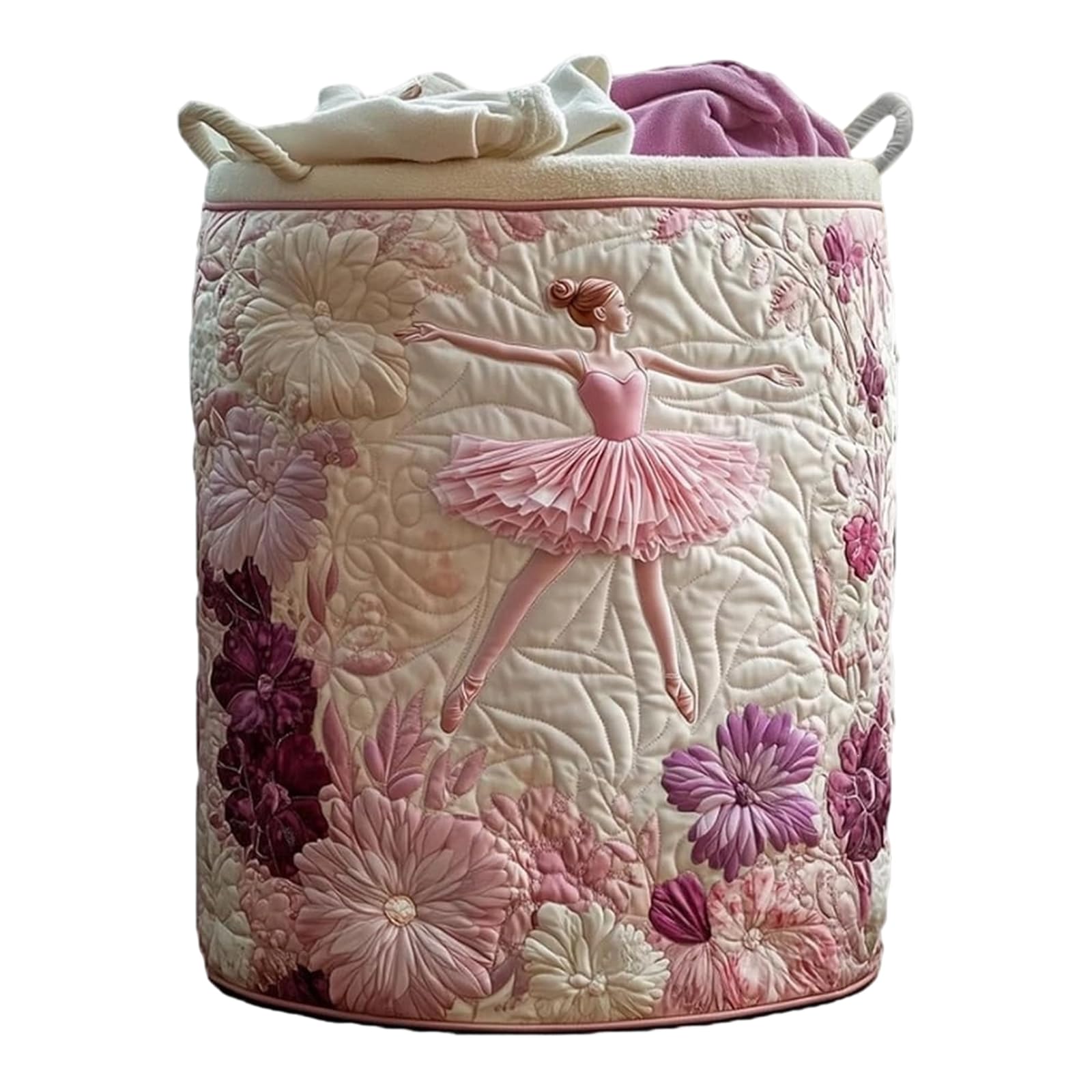 Oxxggkao Retro Floral Laundry Basket Featuring Reinforced Handles and Spacious Storage Traditional Flower Bin Quilted Basket with Handles
