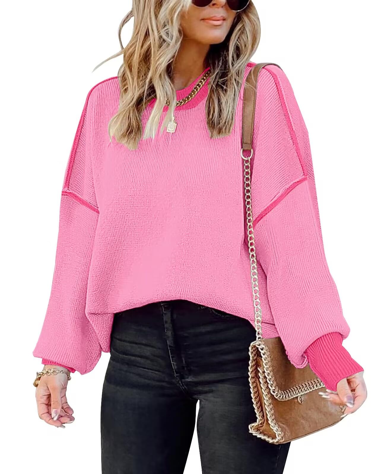 Womens Oversized Sweaters Fall 2026 Fashion Clothes Colorblock Knit Tops