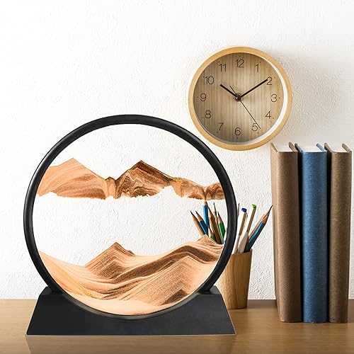 Miniatura 33 de Winthfure Arte de arena en movimiento, regalo de Navidad – Paisaje de arena de mar profundo 3D en marco de arena redonda de vidrio, juguetes de arte