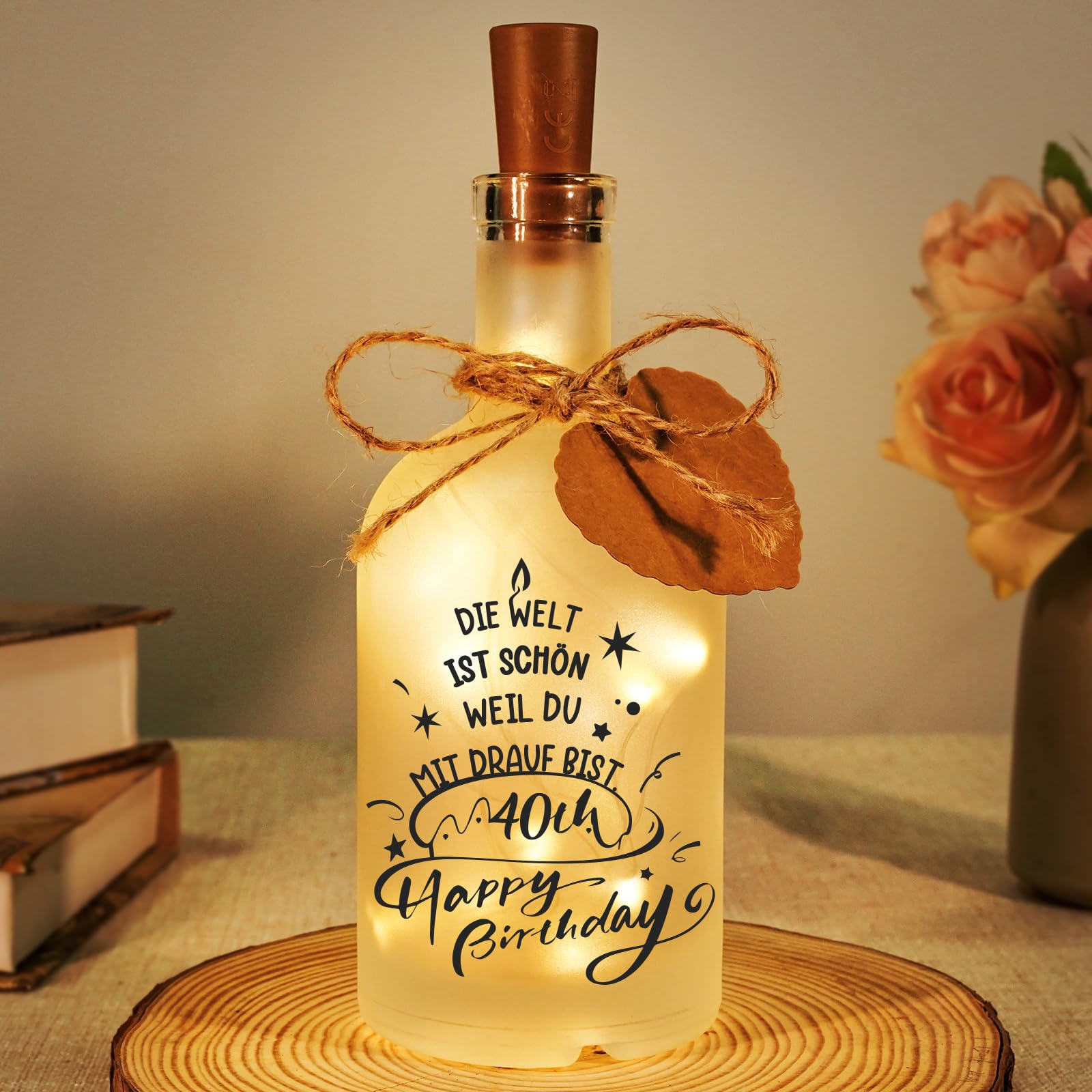 Buioata 40 Geburtstag Frauen, Geschenke Zum 40 Geburtstag Frau - LED Flaschenlicht Geldgeschenke Geburtstag 40, 40. Geburtstag Geschenkideen Für Mama, Schwester, Ehefrau, Kollegin