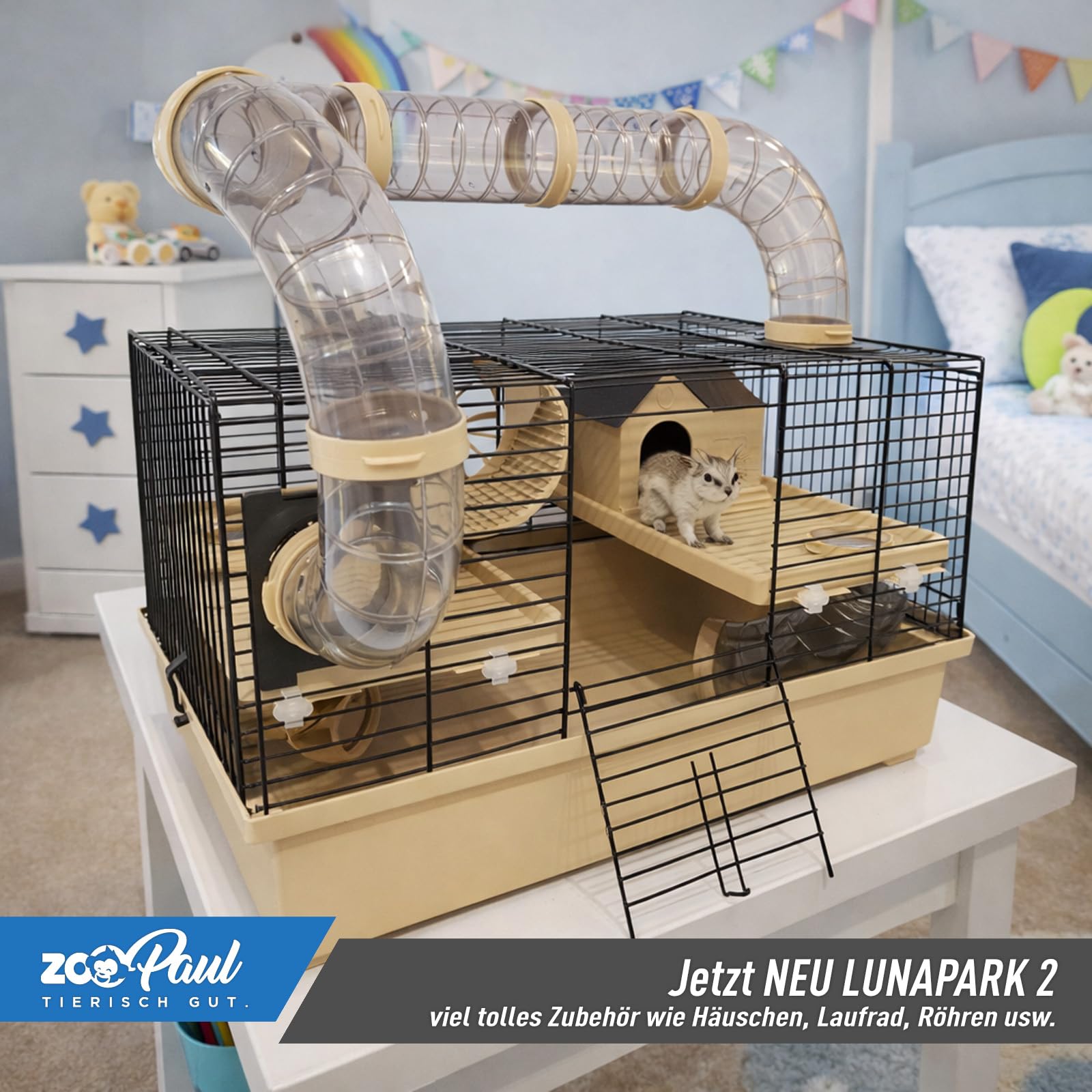 Nagerkäfig Kleintiere LUNAPARK 2 Zubehör 48x31x29cm Maus Hamster Käfig Tunnel Haus