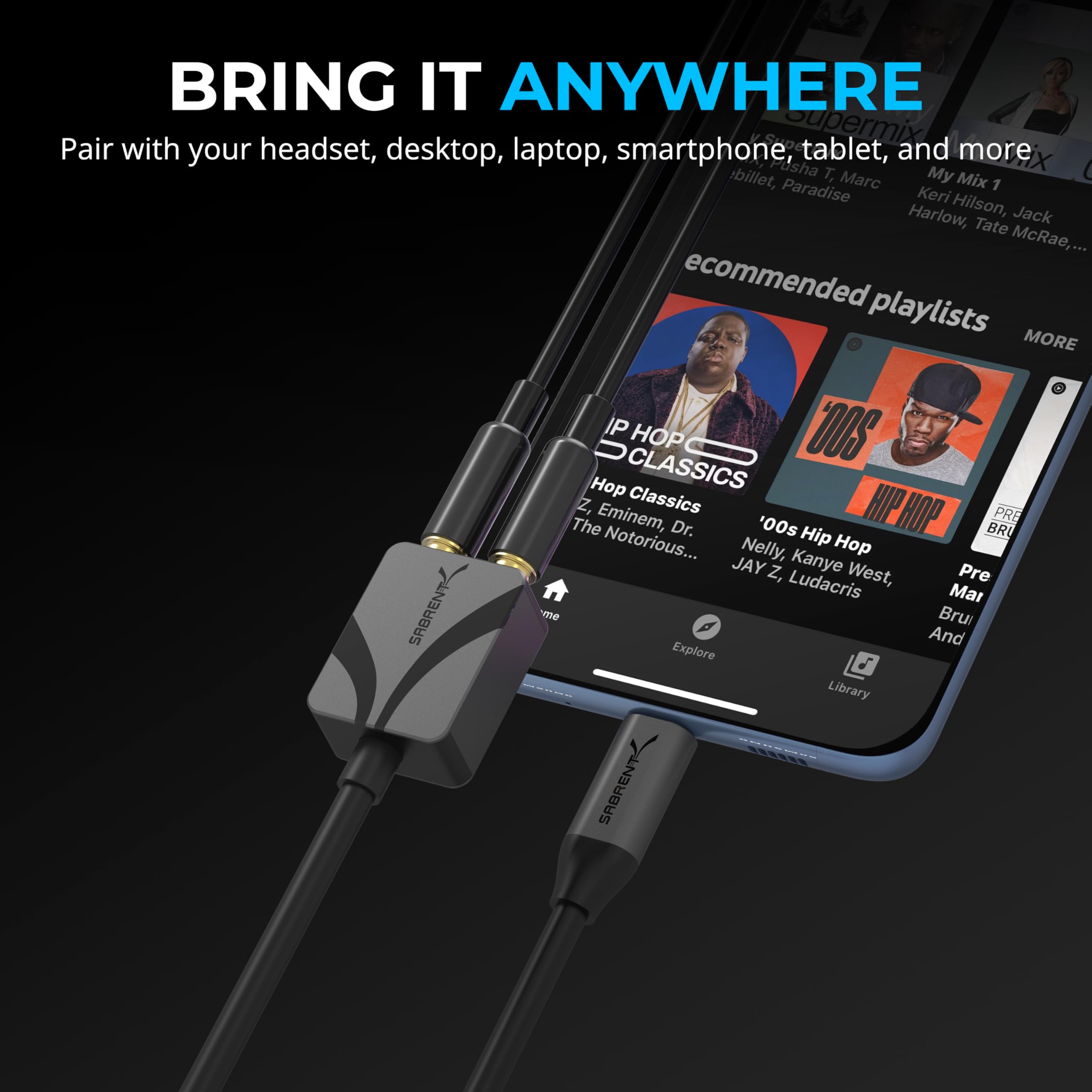 SABRENT Adapter audio USB na 3,5 mm, adapter USB na gniazdo słuchawkowe, karta dźwiękowa, aktualizacja do 24-bitowego 96 kHz dla głębokiej jakości dźwięku (AU-UCMA)