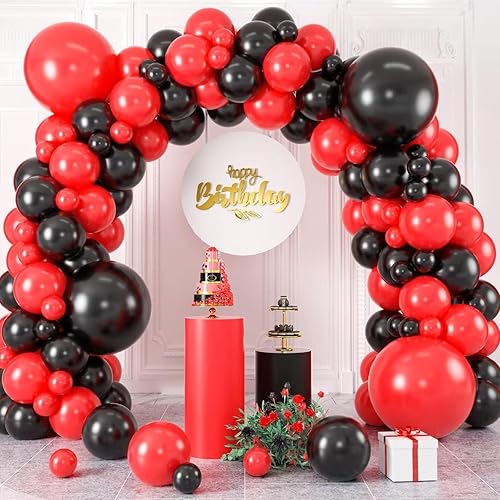 Kit de arco de globos rojo y negro, kit de guirnalda de globos negro y rojo, globos de látex rojo negro de diferentes tamaños de 1812105 pulgadas