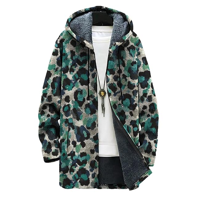 Mens Vintage Ethnic Print Fleece Lined Full-Zip Jacket Big and Tall Comfy Daily Vacation Travel Coat
