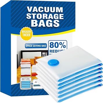 Vacuum Storage Bags - 6 Pack 60X80CM Extra Large Reusable Strong Space Saver Compression Bags - Vacuum Pack Bags Double Zip Seal Travel Vacuum Storage Bags for Clothes Duvets Quilts Bedding Pillows