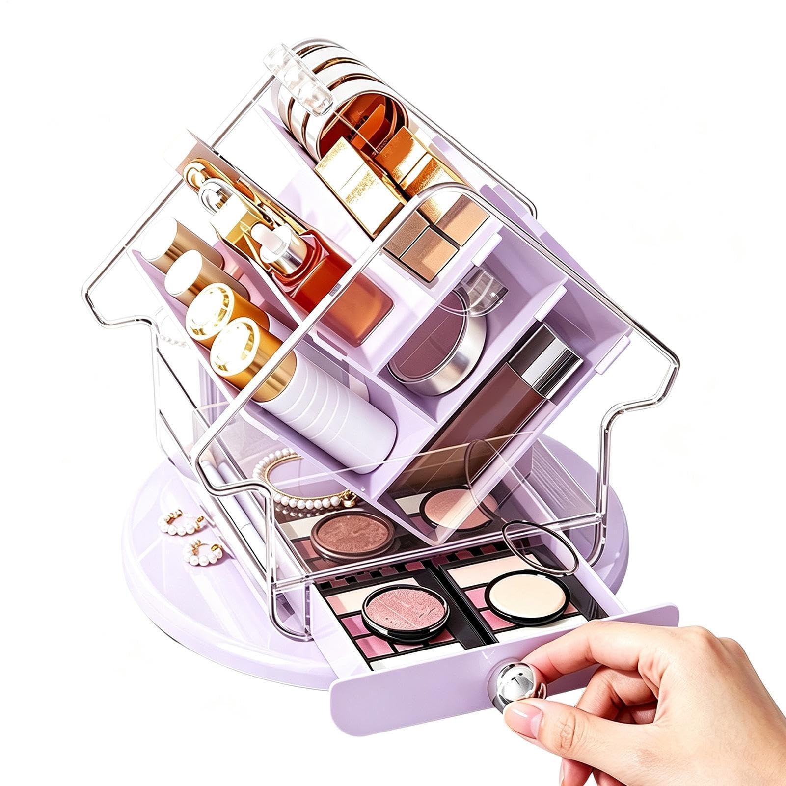 Organizzatore di trucco rotante a 360 gradi di grande capacità trasparente