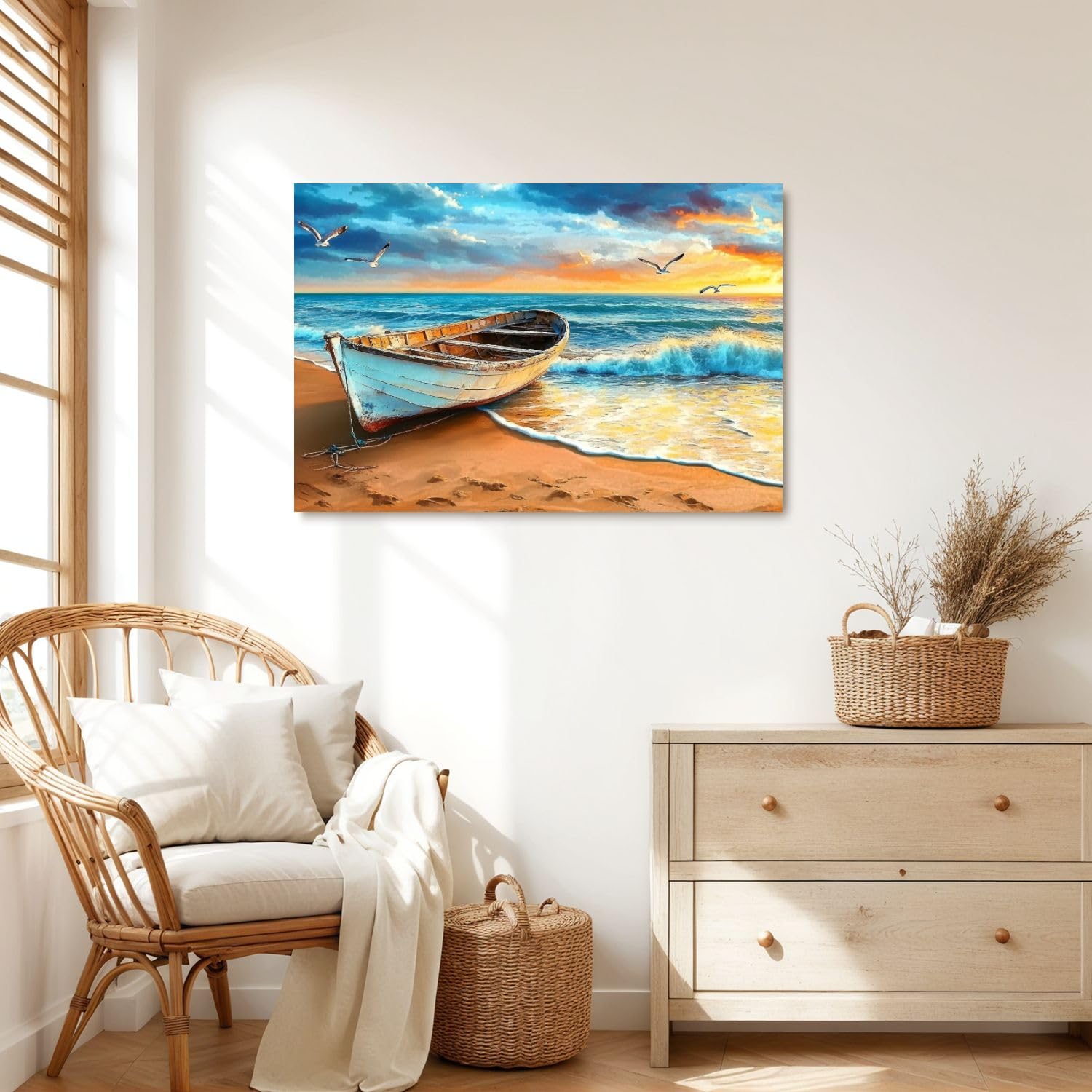 Amazon.com: Canvas Wall Art Prints Beach Sunset Seascape Boat