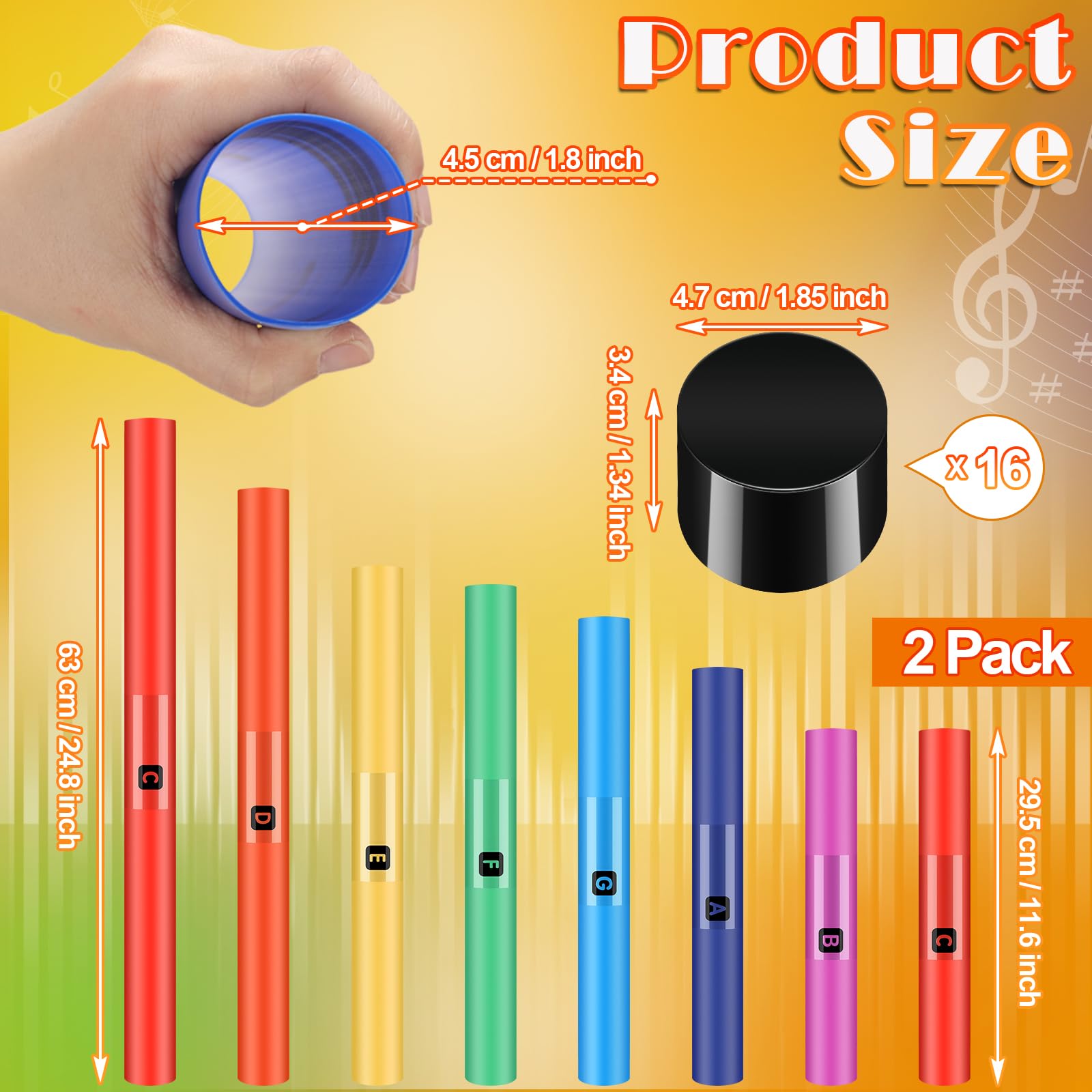 Silipull Set di 16 tubi sonori musicali a percussione con tappi a percussione, strumenti musicali per aule all'aperto