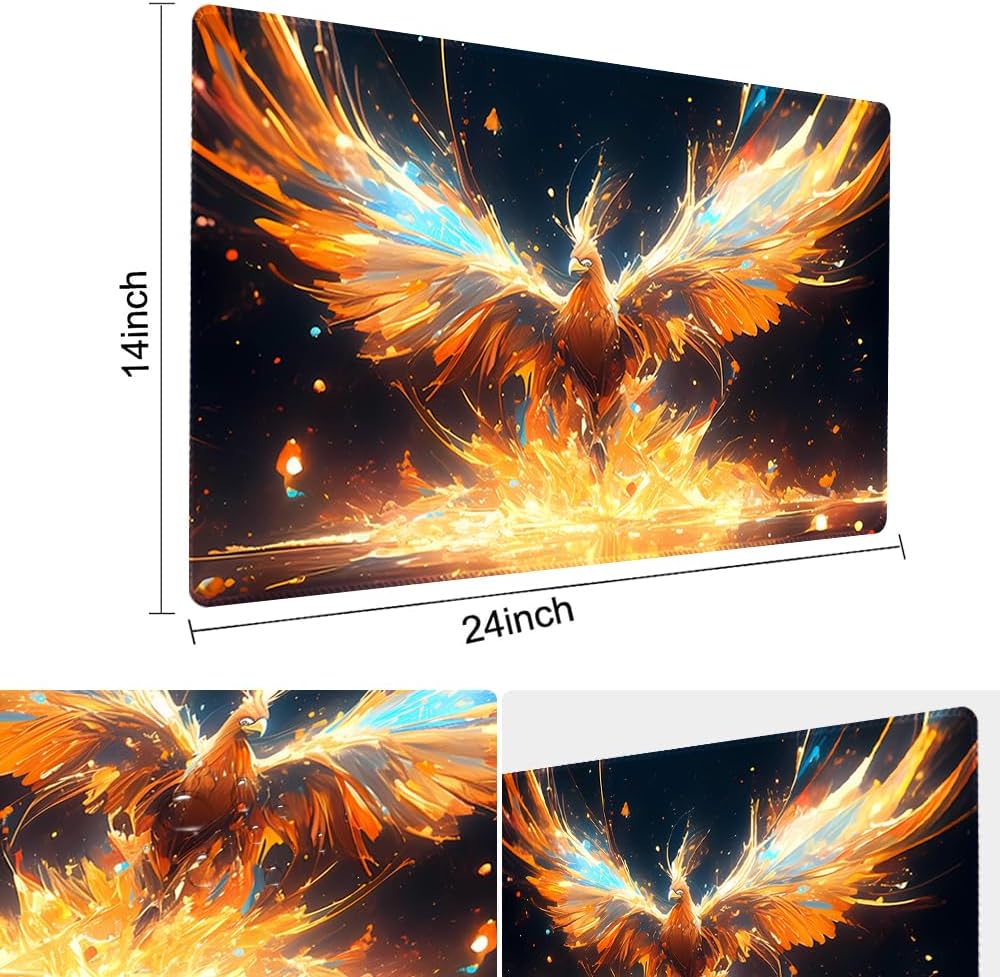 Board Game 14x24in TCG Playmat Compatible for CCG OCG DTCG PTCG MTG Play Mats,Mouse pad Desk Mats (Fire Phoenix 2)