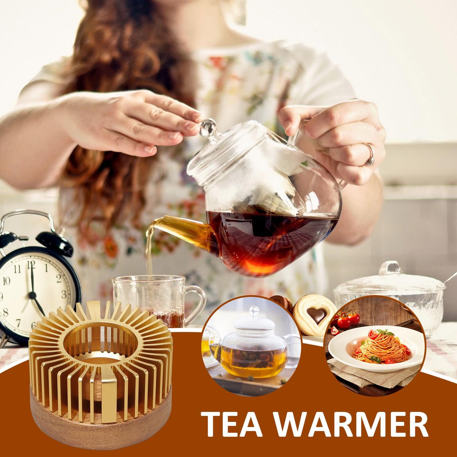 Theepot Warmer | Luxe Theepot Heater, Champagne Gouden Theelicht Kaarsenhouder, Woondecoratie, Drank Warmer voor Koffie Thee , Massief Houten Basis Theepot Warmer | Luxe Theepot Heater, Champagne Gouden Theelicht Kaarsenhouder, Woondecoratie, Drank Warmer voor Koffie Thee , Massief Houten Basis
