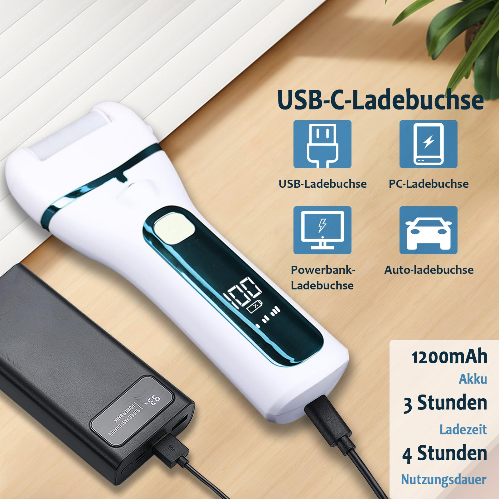 Rapeuse Pieds Electrique avec 3 Rouleaux, 16 en 1 Kit de Pédicure Professionnel Anti-callosités,3 Vitesses Râpe à Pieds Étanche Portable,1200mAH Rechargeable (Bleu)
