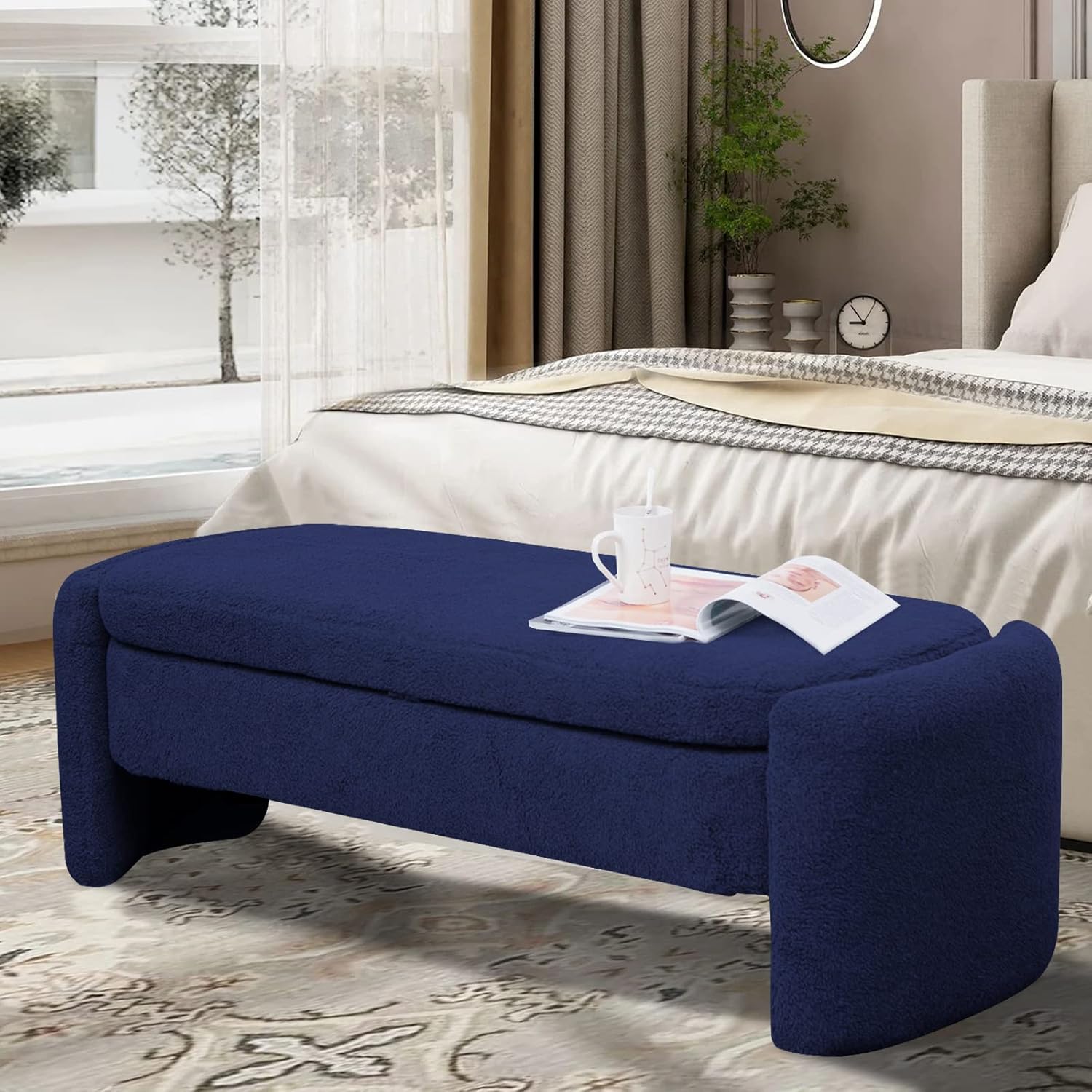 mikibama Rounded Storage Benches End of Bed 57" Comfy Teddy
