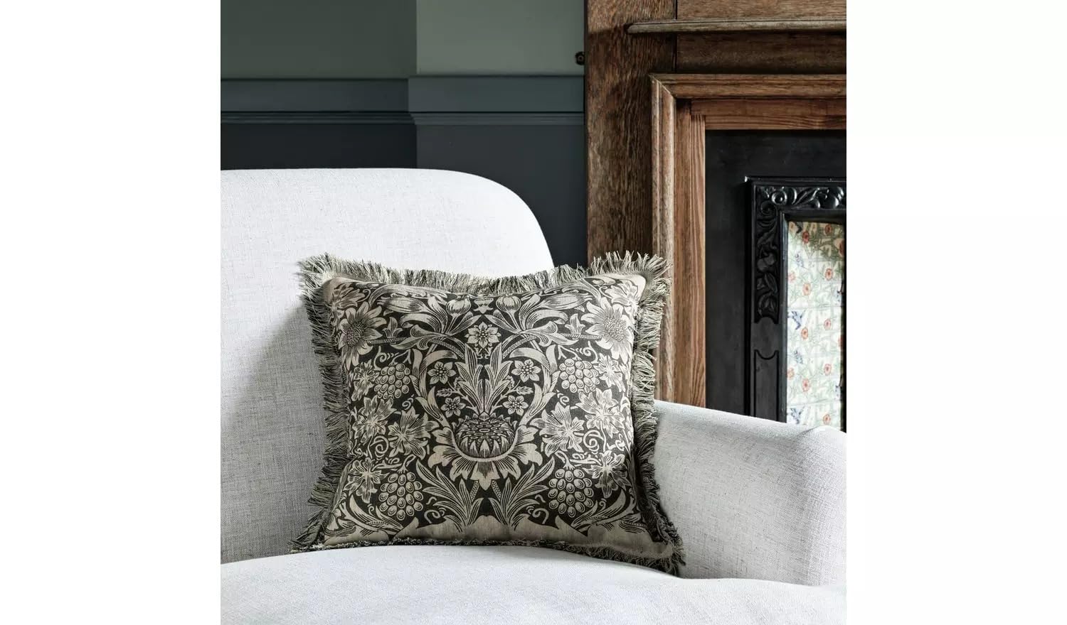 Jayogla Grey Morris & Co. Sunflower Velvet Cushion Authentically Timeless Pieces Designed For The Future (Grey)