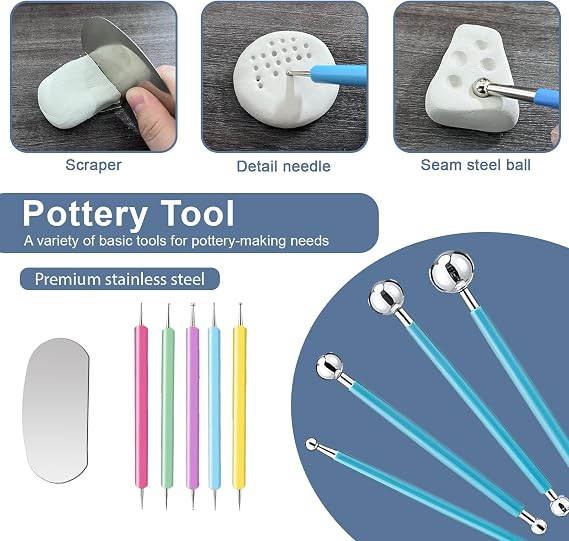 1DFAUL 30Pcs Air Dry Clay Varnish with Sculpting Tools Kit, 2 x 100ml Gloss Matte Clay Glaze for High Luster Scratch Resistant, Waterproof, Pottery Tool kit to Sculpting, Modeling, Shaping