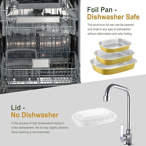 Miniatura 6 de MESTAEK Sartenes ovalados de papel de aluminio con tapas a presión (paquete de 5)  2 recipientes reutilizables más gruesos y resistentes de 50 onzas