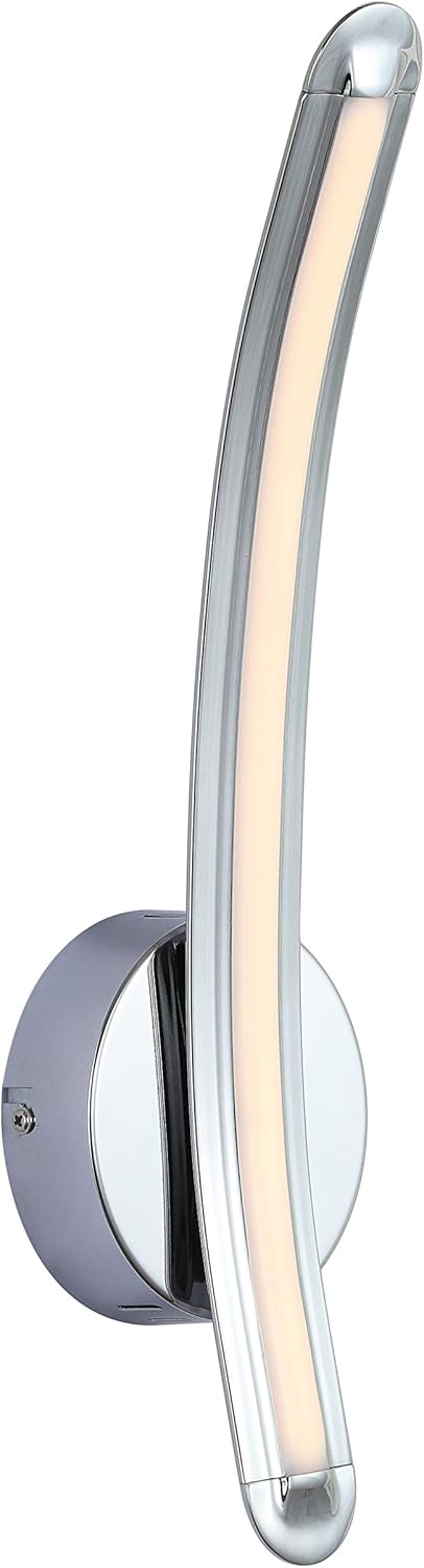 JONATHAN Y 17.7" Chrome 1-Light Metal Wall Sconce, Dimmable Integrated LED Minimalist Modern Curved Lamp for Bathroom Living Room, Sleek Energy-Efficient Fixture, ETL Listed JYL7010A