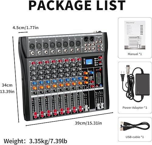 Miniatura 8 de Depusheng DX8 - Consola de tablero de sonido profesional de 8 canales, interfaz de sistema de escritorio digital USB MP3 entrada 48 V Phantom Power