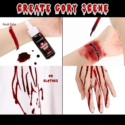 Miniatura 3 de UCANBE Kit de maquillaje de sangre falsa lavable para Halloween, gotas de sangre falsa para Halloween, disfraz de monstruo, vampiro, payaso,