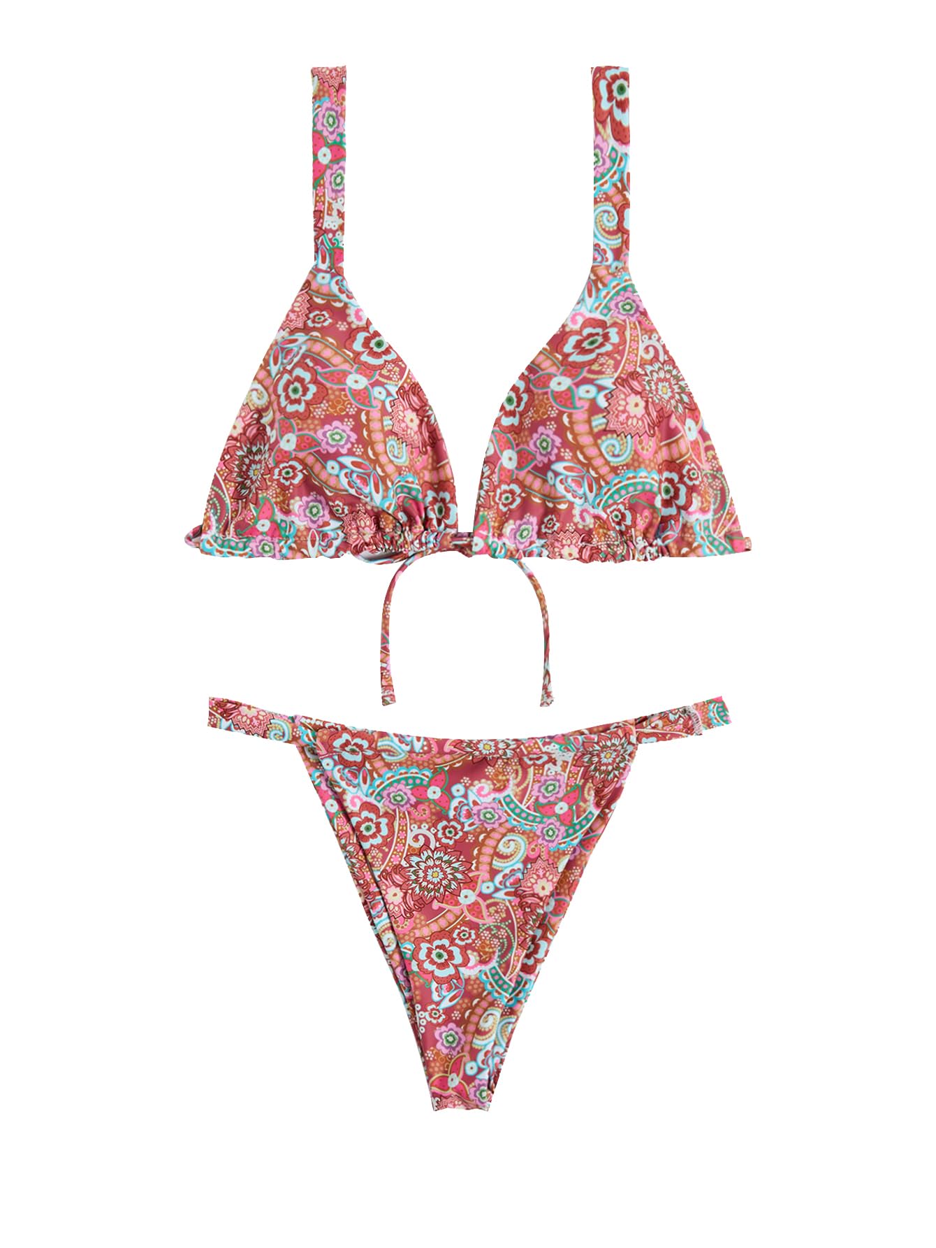 women's high waisted bikini set floral print spaghetti strap smocked wireless bathing suit swimsuit 2 piece set
